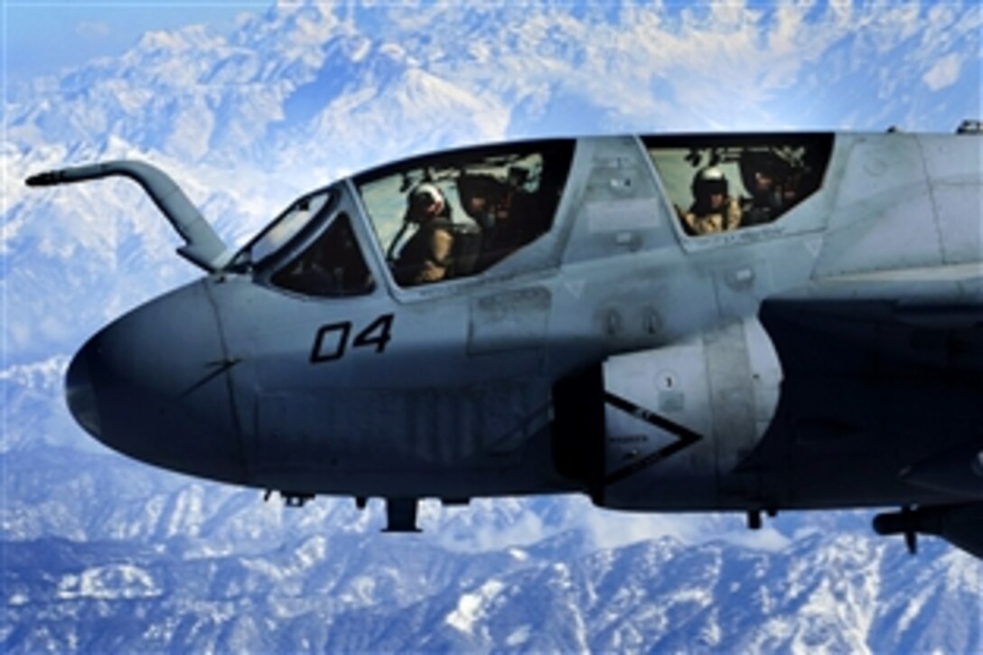 A U.S. Marine Corps EA-6B Prowler aircraft conducts operations over eastern Afghanistan Nov. 26, 2009. The Prowler is assigned to Bagram Airfield, Afghanistan.