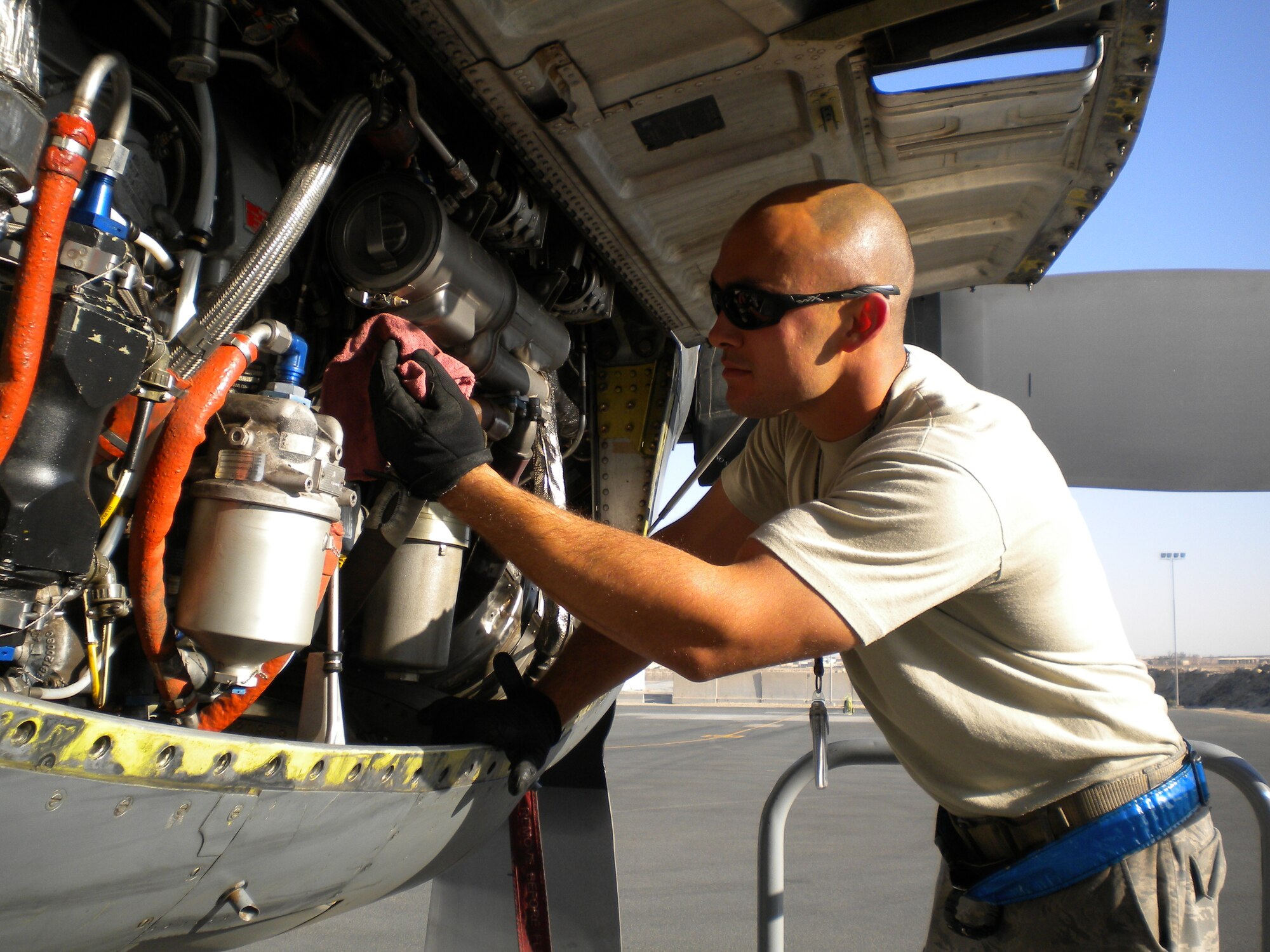 SOUTHWEST ASIA -- Staff Sgt. Timothy Hatcher is a 386th Expeditionary Maintenance Group EC-130 Hercules crew chief deployed from Davis-Monthan Air Force Base, Ariz. (Courtesy photo)
