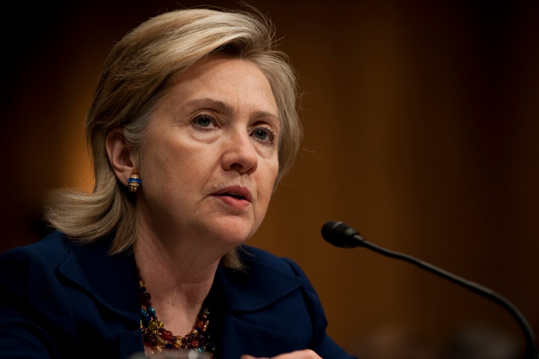 Secretary of State Hillary Rodham Clinton testifies before the Senate Armed Services Committee regarding President Barack Obamas announcement that he is sending an additional 30,000 troops to the war in Afghanistan, Dirksen Senate Office Building, Dec. 2, 2009.