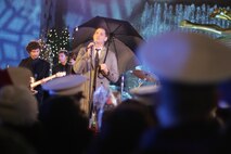 NEW YORK -- Singer Michael Buble performs during the 77th Annual Live Holiday Celebration in front of Marines from numerous local units, Dec. 2. Marines from 6th Communications Battalion, 4th Marine Logistics Group, who recently returned from an Iraq deployment joined New York City mayor Michael Bloomberg and musicians Michael Buble and Aretha Franklin in lighting the 76 ft.  Christmas Tree during the telecast. (Official Marine Corps photo by Sgt. Randall A. Clinton)
