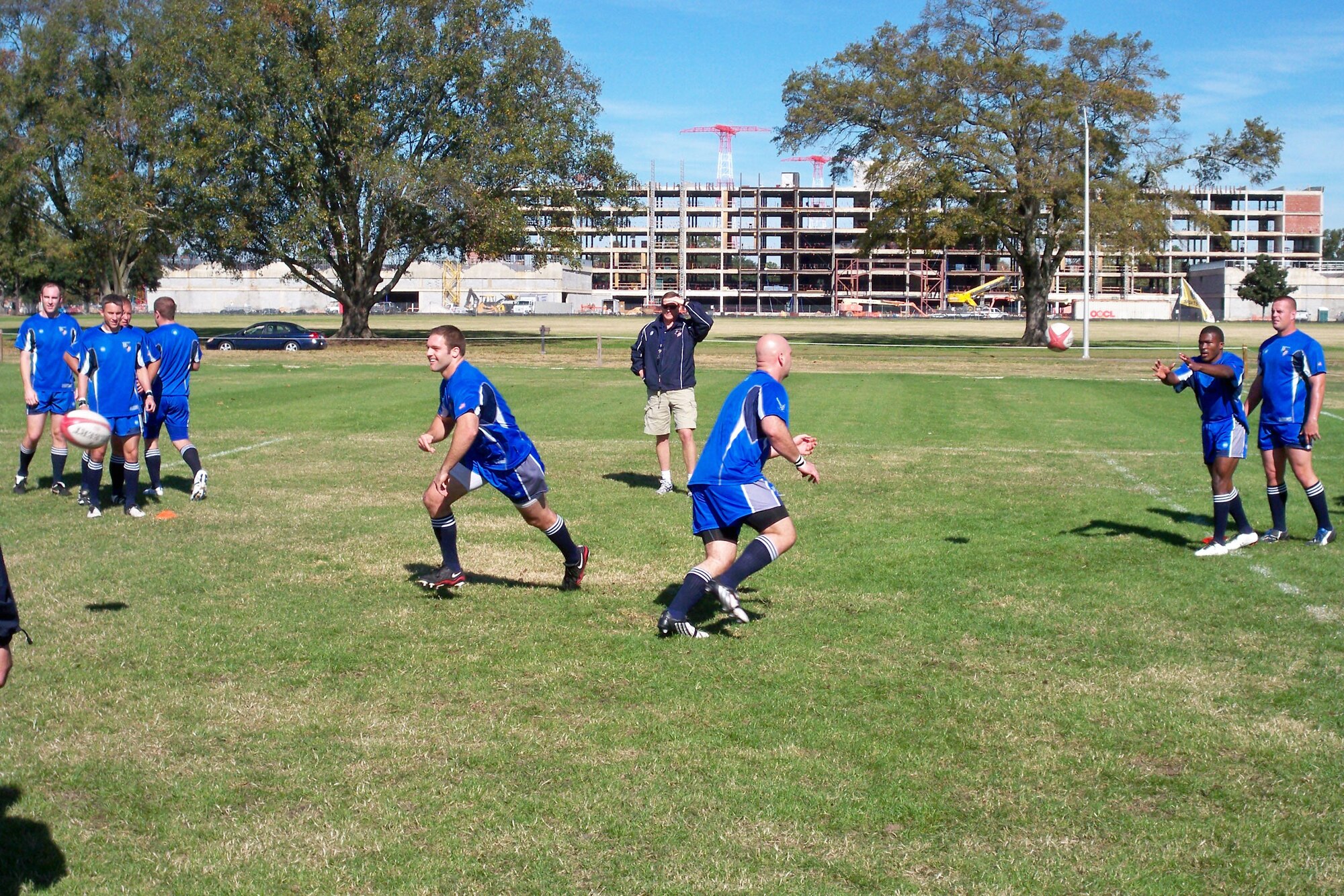 2nd Lt. Wes Meredith, project manager in the Aerodynamic and Propulsion Test Unit, Arnold Engineering Development Center, Arnold AFB, practices with the Air Force rugby team before a game. (Photo provided)