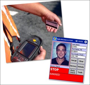 The Defense Biometric Identification System scans identification card's bar codes and withdraws the individual's information and whether or not they are authorized to come on base. (U.S. Air Force photo by Airman 1st Class Rachelle Elsea)