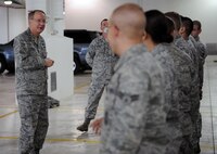 MINOT AIR FORCE BASE, N.D. -- Lt. Gen. Frank G. Klotz, Global Strike Command commander, visits with the men and women of the 91st Missile Wing here Dec. 2. General Klotz was here to welcome them to the Air Force’s newest major command aimed at reinvigorating the nuclear enterprise. (U.S. Air Force photo by Staff Sgt. Keith Ballard)