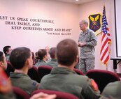 MINOT AIR FORCE BASE, N.D. -- Lt. Gen. Frank G. Klotz, Global Strike Command commander, visits with the men and women of the 91st Missile Wing here Dec. 2. General Klotz was here to welcome them to the Air Force’s newest major command aimed at reinvigorating the nuclear enterprise. (U.S. Air Force photo by Staff Sgt. Keith Ballard)
