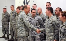 MINOT AIR FORCE BASE, N.D. -- Lt. Gen. Frank G. Klotz, Global Strike Command commander, visits with the men and women of the 91st Missile Wing here Dec. 2. General Klotz was here to welcome them to the Air Force’s newest major command aimed at reinvigorating the nuclear enterprise. (U.S. Air Force photo by Staff Sgt. Keith Ballard)