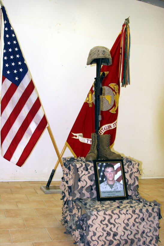 AR RAMADI, Iraq (October 25, 2005) - The memorial for Lance Cpl. Jonathon Spears, who died Oct. 23 while on Patrol through Ar Ramadi, Iraq. He was an infantryman assigned to Company I, 3rd Battalion, 7th Marine Regiment. Photo by Cpl. Shane Suzuki