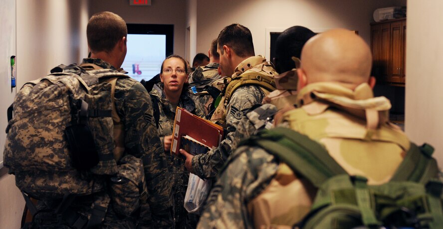 MOODY AIR FORCE BASE, Ga. -- Airmen from various organizations of the 23rd Wing process through the deployment line here Dec. 2. The Airmen are scheduled to be deployed to Iraq for about 6 months. (U.S. Air Force photo by Airman 1st Class Joshua Green)