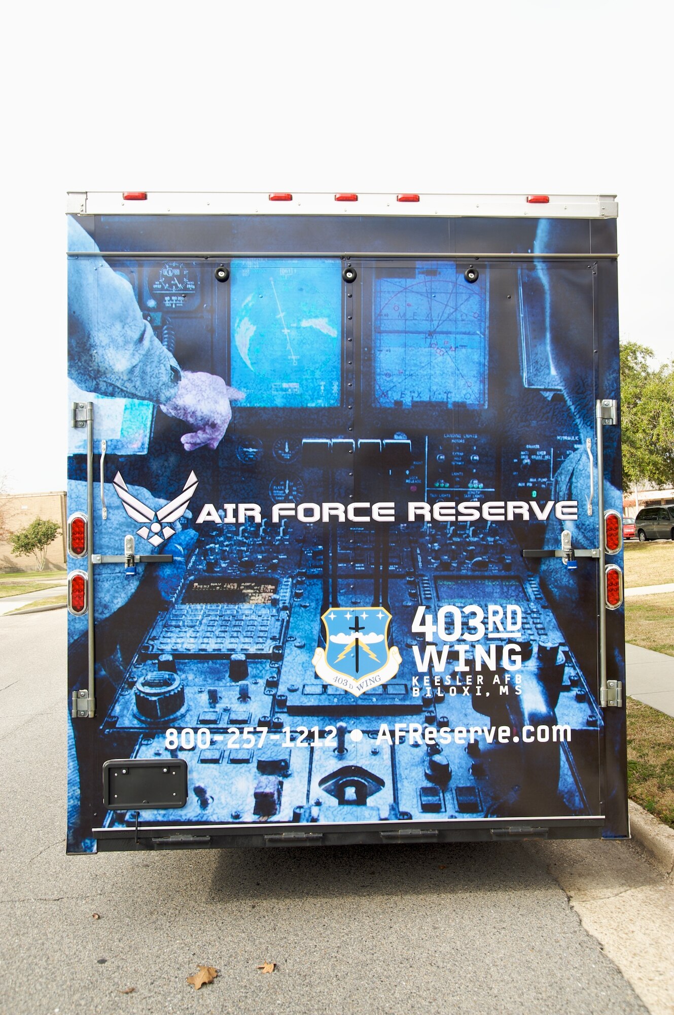 KEESLER AIR FORCE BASE, Miss. -- The Air Force Reserve Recruiting Office for the 403rd Wing has a brand new truck and trailer for hauling the miniature C-130J "Lil Bill" around the Gulf Coast. The truck and trailer are decked out with a brand new paint scheme featuring the many duties of the 403rd Wing to include: maintenance, aerial port, Hurricane Hunters, Flying Jennies and their workhorse aircraft the C-130J "Super Hercules" and many more.

Lil Bill was most recently featured at the Gulfport Veteran's Day parade and is  a staple at many airshows and local Gulf Coast events.

If you are interested in joining the 403rd Wing Team and the Air Force Reserve, call 1-800-257-1212 or www.afreserve.com.
