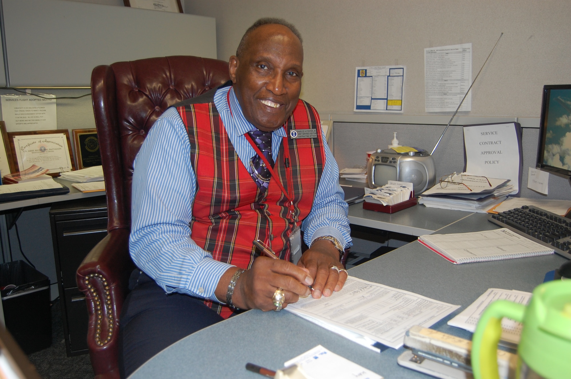 Charlie Foster, chief of Acquisition Flight B, 42nd Contracting Squadron, is retiring Dec. 31 after more than 47 years of Federal service. After an initial brief stint in the Navy, Mr. Foster served 40 years in contracting.(Air Force Photo by Carl Bergquist)