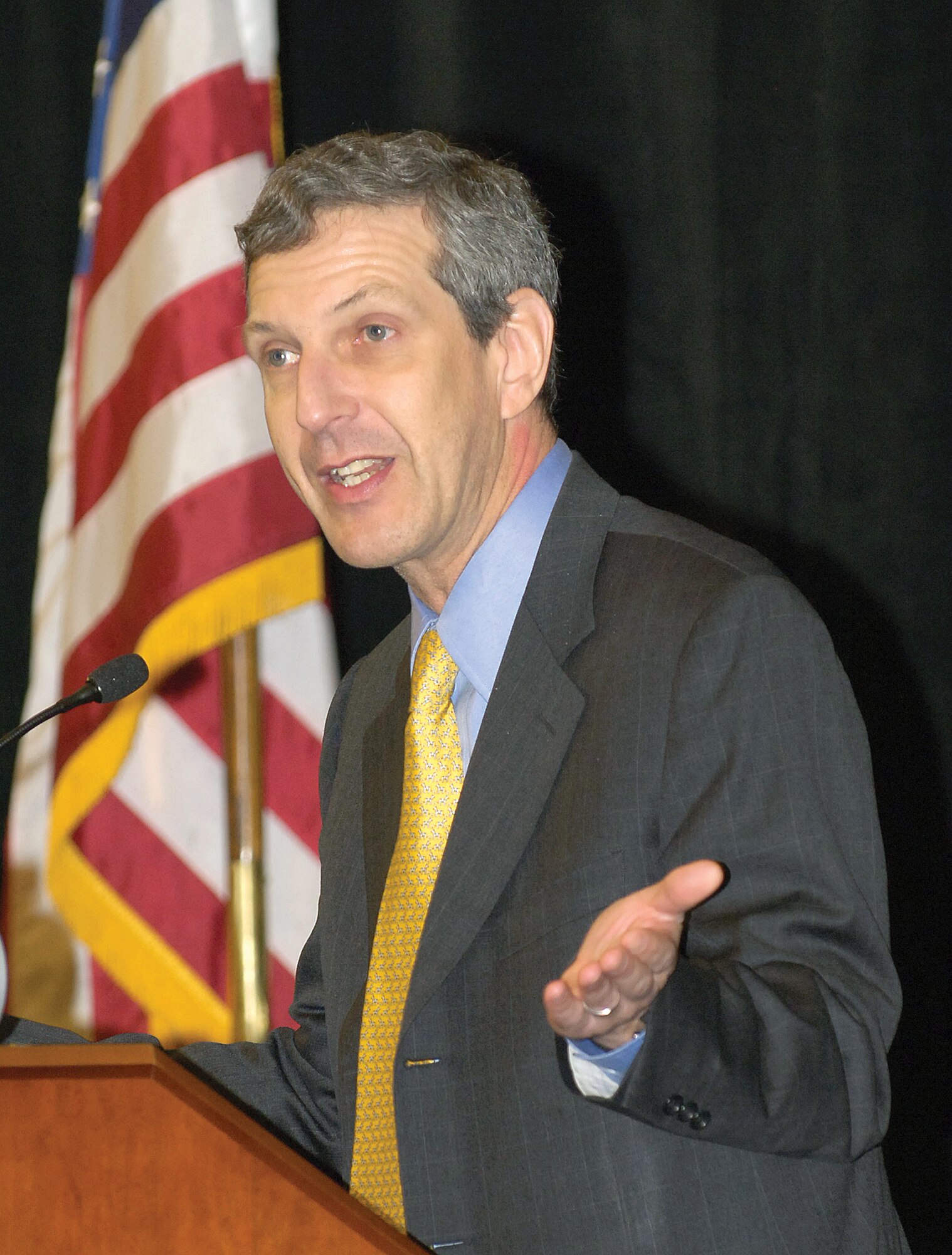 Alan Estevez, acting principal assistant deputy undersecretary of Defense for Logistics and Materiel Readiness, spoke during Tinker and the Primes recently. (Air Force photo by Margo Wright) 