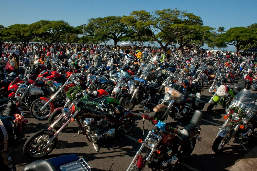 Thousands of bikes are parked at Ala Moana Beach Park in preparation for the 35th Annual Street Bikers United Toy Run Dec. 6. More than 6,500 motorcyclists showed up to support the Marine Corps Reserve's Toys for Tots program.