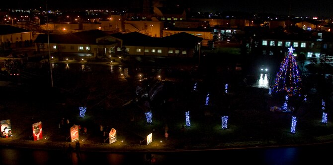 MISAWA AIR BASE, Japan -- The Christmas lights in Risner Circle light up the area during the annual Tree Lighting Ceremony Dec. 4. It took the 35th Civil Engineer Squadron approximately three weeks to set up the lights. (U.S. Air Force photo/Staff Sgt. Chad C. Strohmeyer)