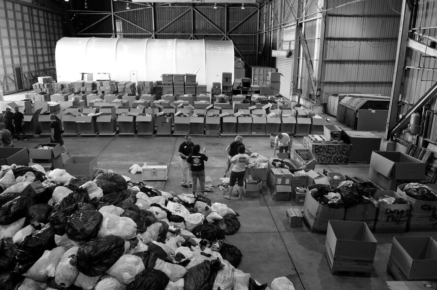ANDERSEN AIR FORCE BASE, Guam - Donations dwindle as more than 50 boxes fill Hangar 5 for Operation Christmas Drop here Dec 5. Operation Christmas Drop is a non-profit organization powered by volunteers from Andersen Air Force Base and the local Guam community. Each year, the two join forces to aid over 30,000 islanders in Chuuk, Palau, Yap, Marshall Islands and Commonwealth of the Northern Mariana Islands. (U.S. Air Force photo by Airman 1st Class Courtney Witt) 