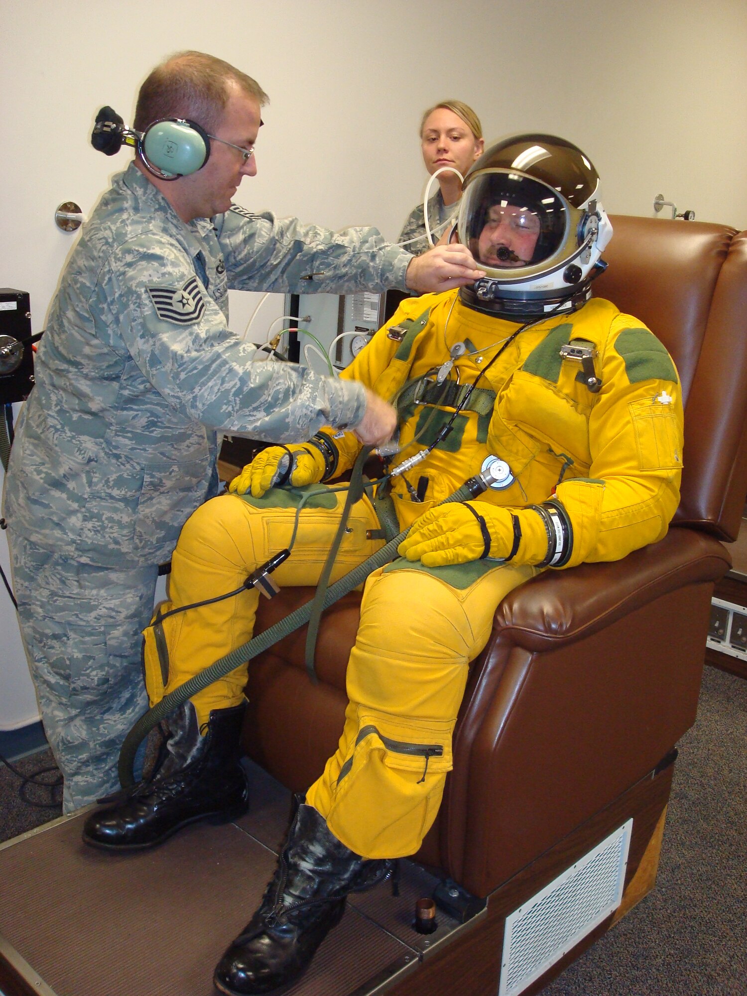 Brig. Gen. Mark Kyle, Inspector General, Headquarters Air Force Reserve Command, Robins Air Force Base, Ga., suits up for a U-2 pre-flight simulation at Beale Air Force Base, Calif. on Dec 4. General Kyle and his team are inspecting the 940th Wing, an Air Force Reserve unit at Beale AFB. (Courtesy photo )  