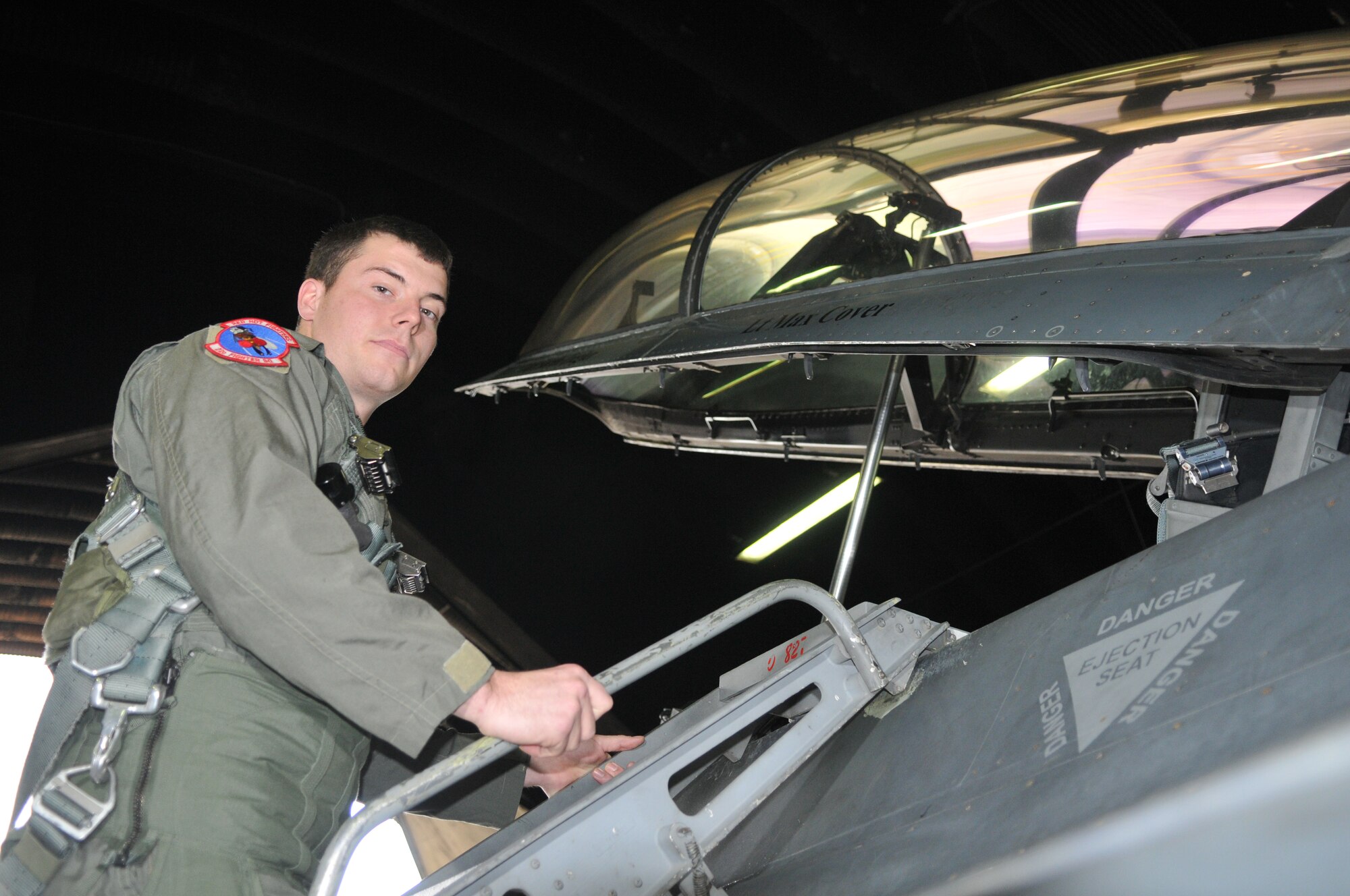 SPANGDAHLEM AIR BASE, Germany – Senior Airman Stephen Williams, 703rd Munitions Support Squadron, Volkel Air Base, Netherlands, prepares for an incentive flight Dec. 4. Airman Williams received his incentive flight for winning fourth quarter Airman of the Quarter for 2008. (U.S. Air Force photo/Airman 1st Class Nick Wilson)