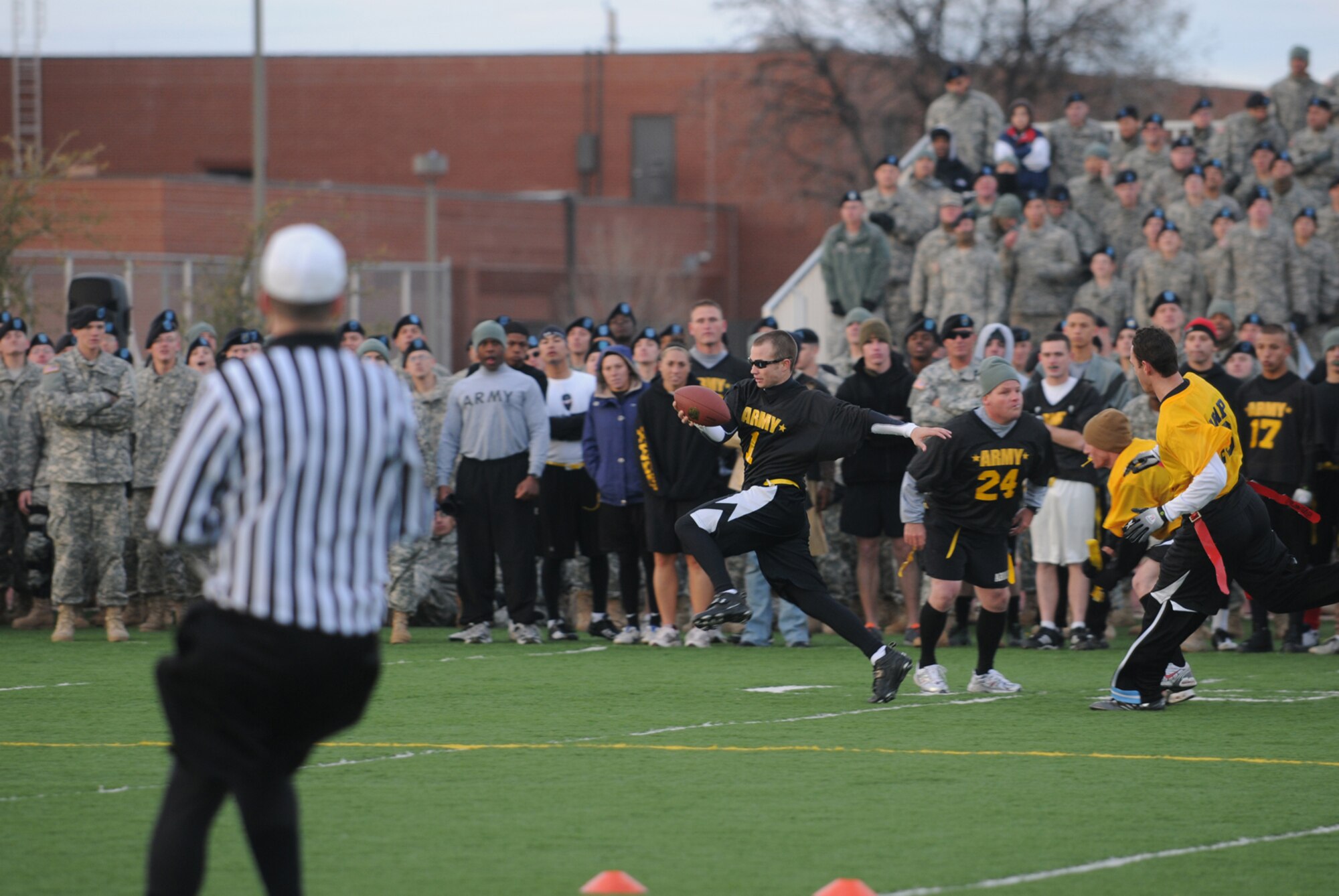 GOODFELLOW AIR FORCE BASE, Texas -- An Army player runs down the field during the Army-Navy Football Game, Dec. 4, 2009. Army took the win, 20-8. (U.S. Air Force photo/Airman Clayton Lenhardt)