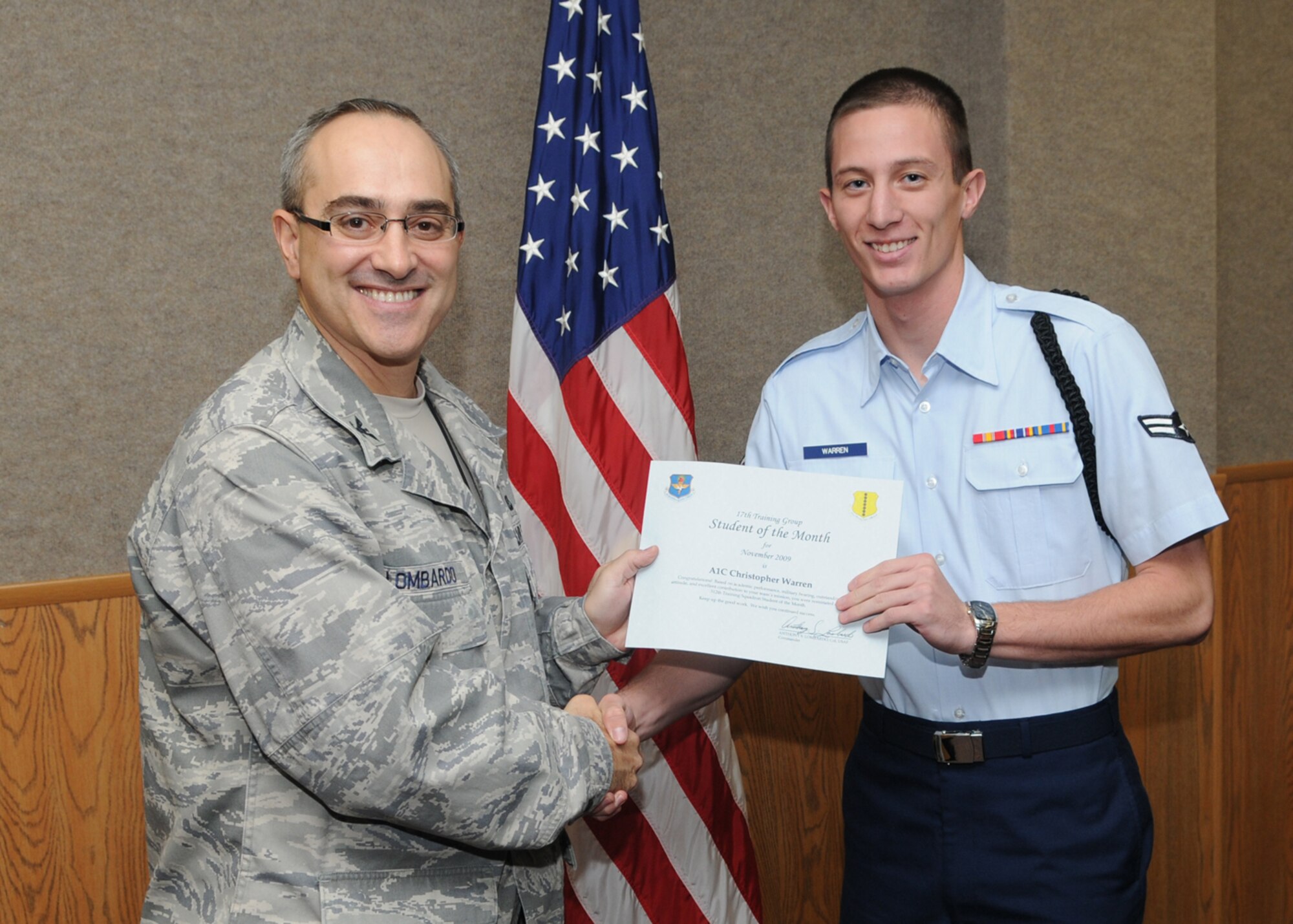 GOODFELLOW AIR FORCE BASE, Texas -- Airman 1st Class Christopher Warren, 312th Training Squadron student of the month, Dec. 4, 2009. (U.S. Air Force photo/Airman Clayton Lenhardt)