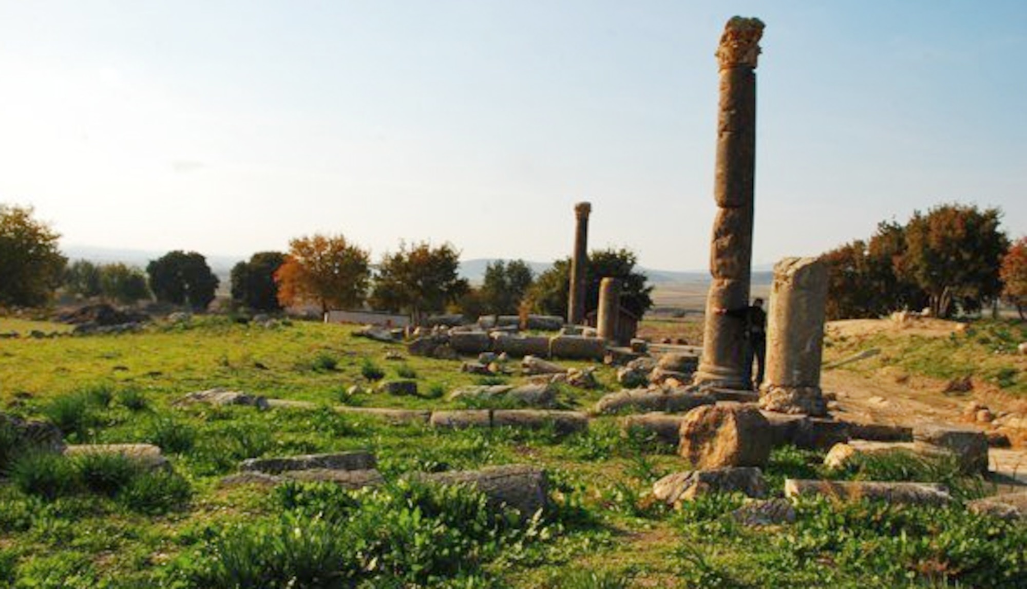 Remnants of Greek Corinthian columns line the road leading into the ancient city of Hieropolis Saturday Nov. 28, 2009, at Hieropolis Castabala, Turkey. Hieropolis is known for Darius of Persia passing through in 333 B.C., its real permanence in history was 300 years later when it was the capital of an independent kingdom under Tarcondimotus. Tarcondimotus sided with Pompeii against Caesar and was killed in 31B.C. at the battle of Actium where the fleet of Marc Antony and Cleopatra was defeated. (U.S. Air Force photo/Senior Airman Sara Csurilla)