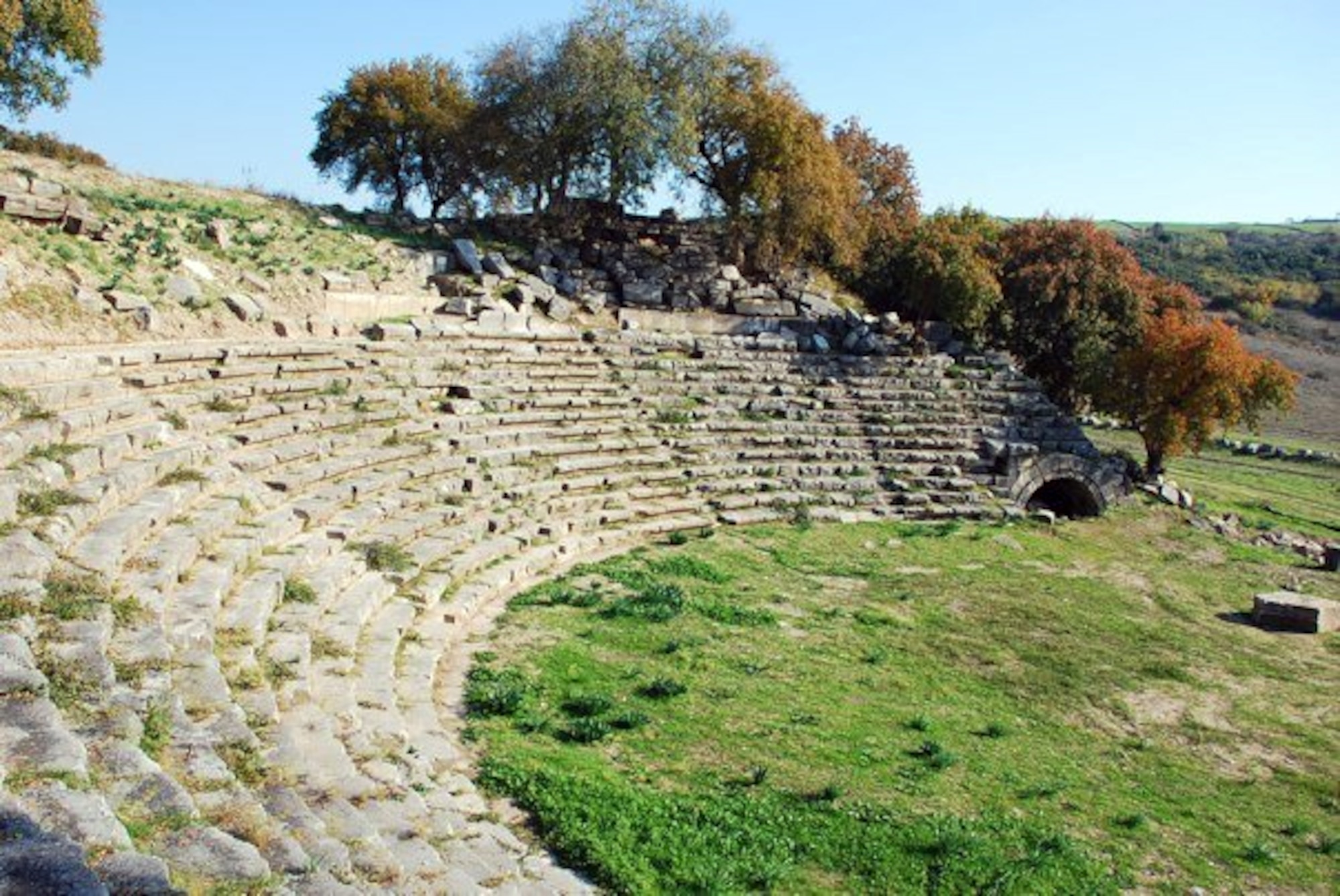 Ruins of a Roman amphitheatre that once entertained hundreds or even thousands of people stands in tact Saturday, Nov. 28, 2009 at Hieropolis Castabala, Turkey. Hieropolis is known for Darius of Persia passing through in 333 B.C., its real permanence in history was 300 years later when it was the capital of an independent kingdom under Tarcondimotus. Tarcondimotus sided with Pompeii against Caesar and was killed in 31 B.C. at the battle of Actium where the fleet of Marc Antony and Cleopatra was defeated. (U.S. Air Force photo/Senior Airman Sara Csurilla)