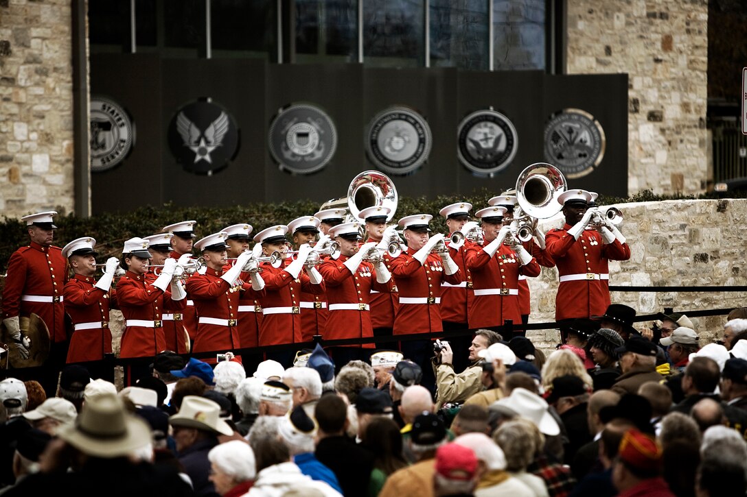 To mark the 68th anniversary of the attack on Pearl Harbor, the U.S. Marine Drum and Bugle Corps performed at the National Museum of the Pacific War Dec. 7 in Fredericksburg, Texas.