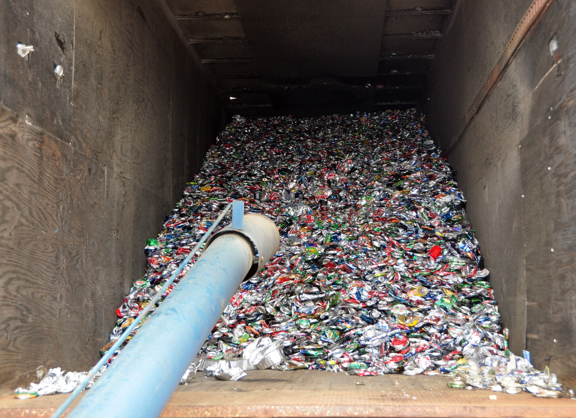 The Tyndall Air Force Base recycling center collects, on average, almost 11,000 tons of aluminum cans a year. (U.S. Air Force photo by Airman 1st Class Rachelle Elsea)