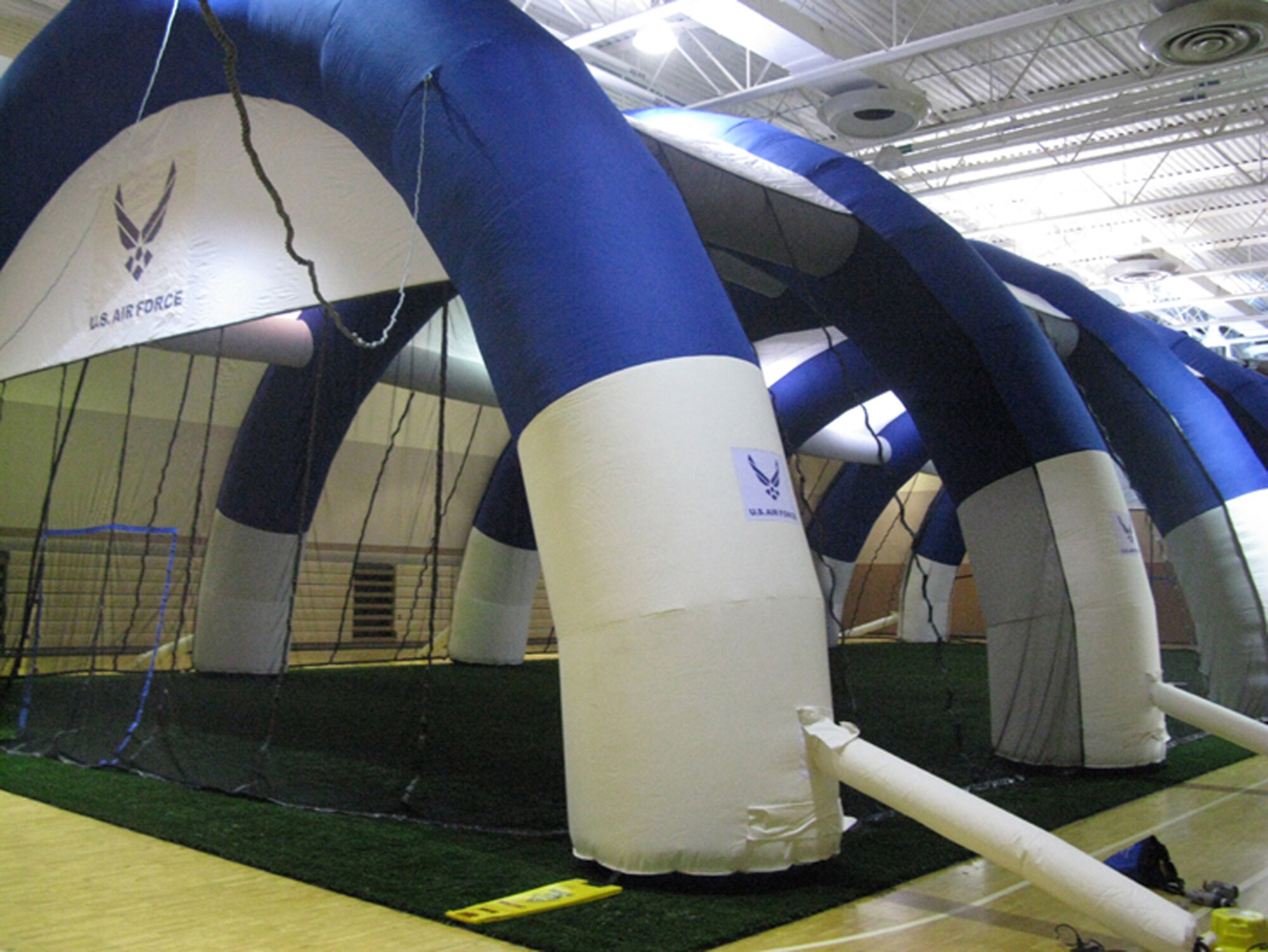 Pictured is the new Reball arena in the lower gym at the old fitness center. Reball is a paintless form of paintball and the inagural event is a tournament tonight as part of Operation Holiday Cheer. (U.S. Air Force courtesy photo)
