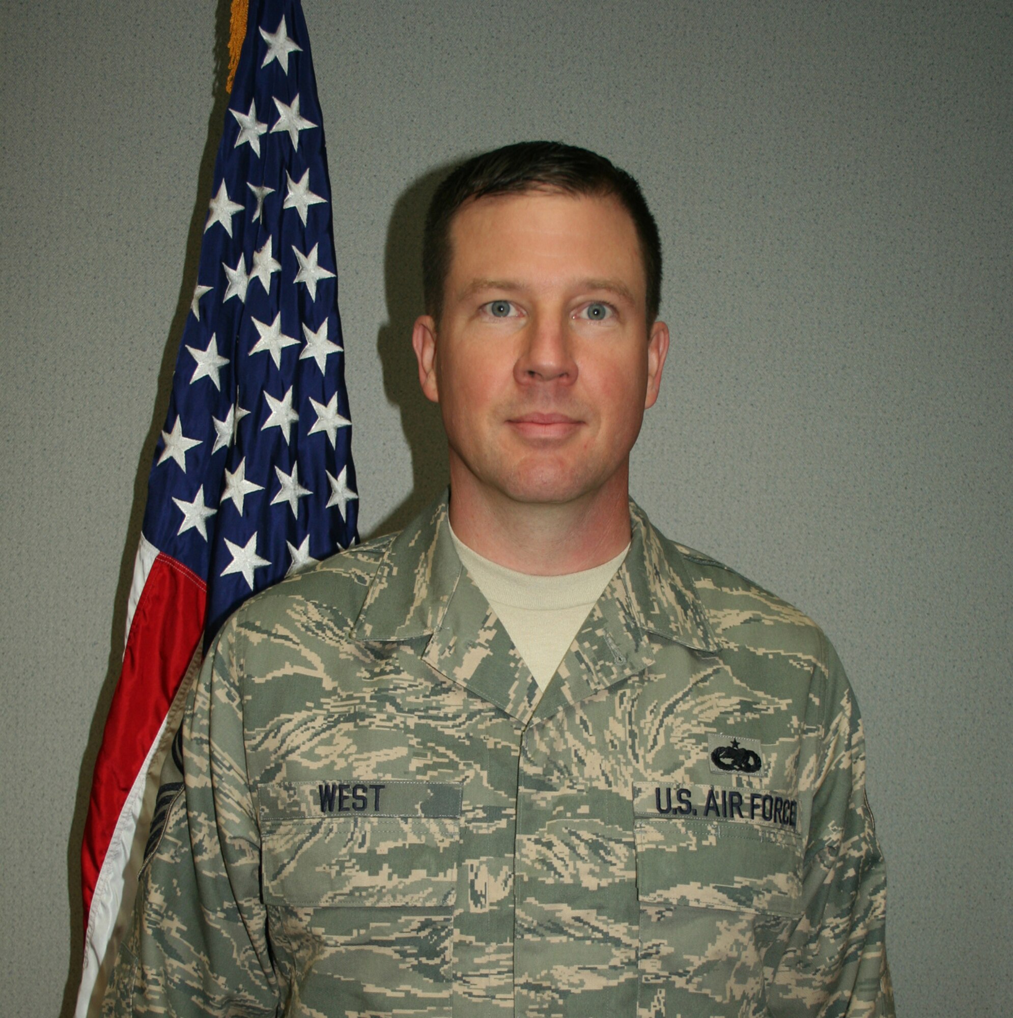 WRIGHT-PATTERSON AIR FORCE BASE, Ohio - Senior Master Sgt. Michael West is the Senior Non-Commissioned Officer of the quarter. He is assigned to the 445th Aircraft Maintenance Squadron. Sergeant West's experience scheduling of repair actions resulted in a net flying hour gain of 187.7 for more than two months. He authored the AMXS production supervisor continuity book and improved the performance and consistency of production supervisors. He serves as coach for his community elementary baseball and basketball teams, and volunteers with a Cub Scout troop.