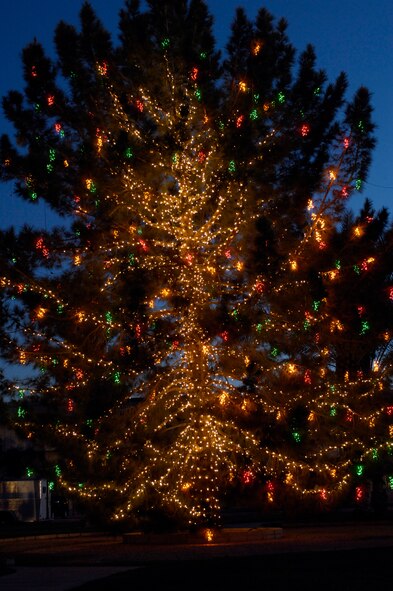 A Christmas tree shines in the night during the Holiday Magic event at Luke Air Force Base, Ariz, Dec. 04, 2009. (U.S. Air Force Photo by Staff Sgt. Jason Colbert)

