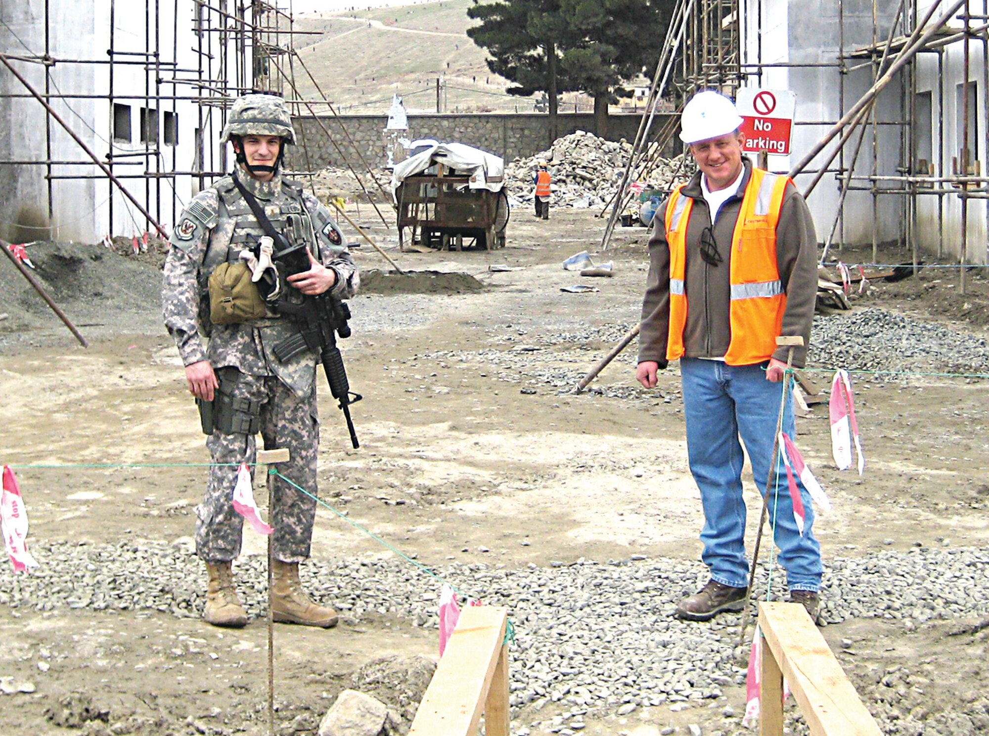 1st Lt. Curt Lloyd, 43rd Civil Engineer Squadron, conducts a site inspection at the Afghan Army Intelligence school near Camp Eggers, Afghanistan. During the inspections, project managers assess the project’s progress, to determine the status and adherence to the predetermined timelines as well as identifying things that need to be corrected. (Courtesy photo)