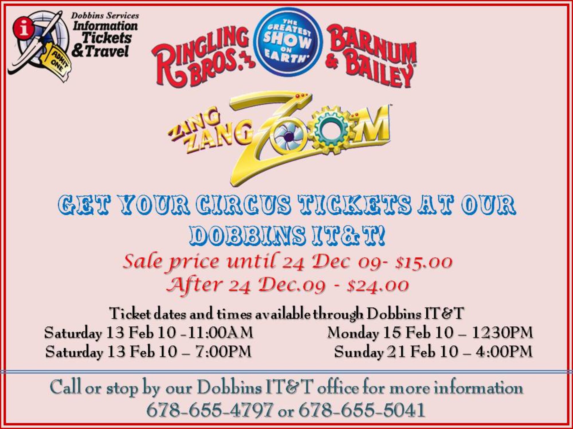 Ringling Brothers Circus discounted tickets are available at Services IT&T by calling 1-678-655-4797.