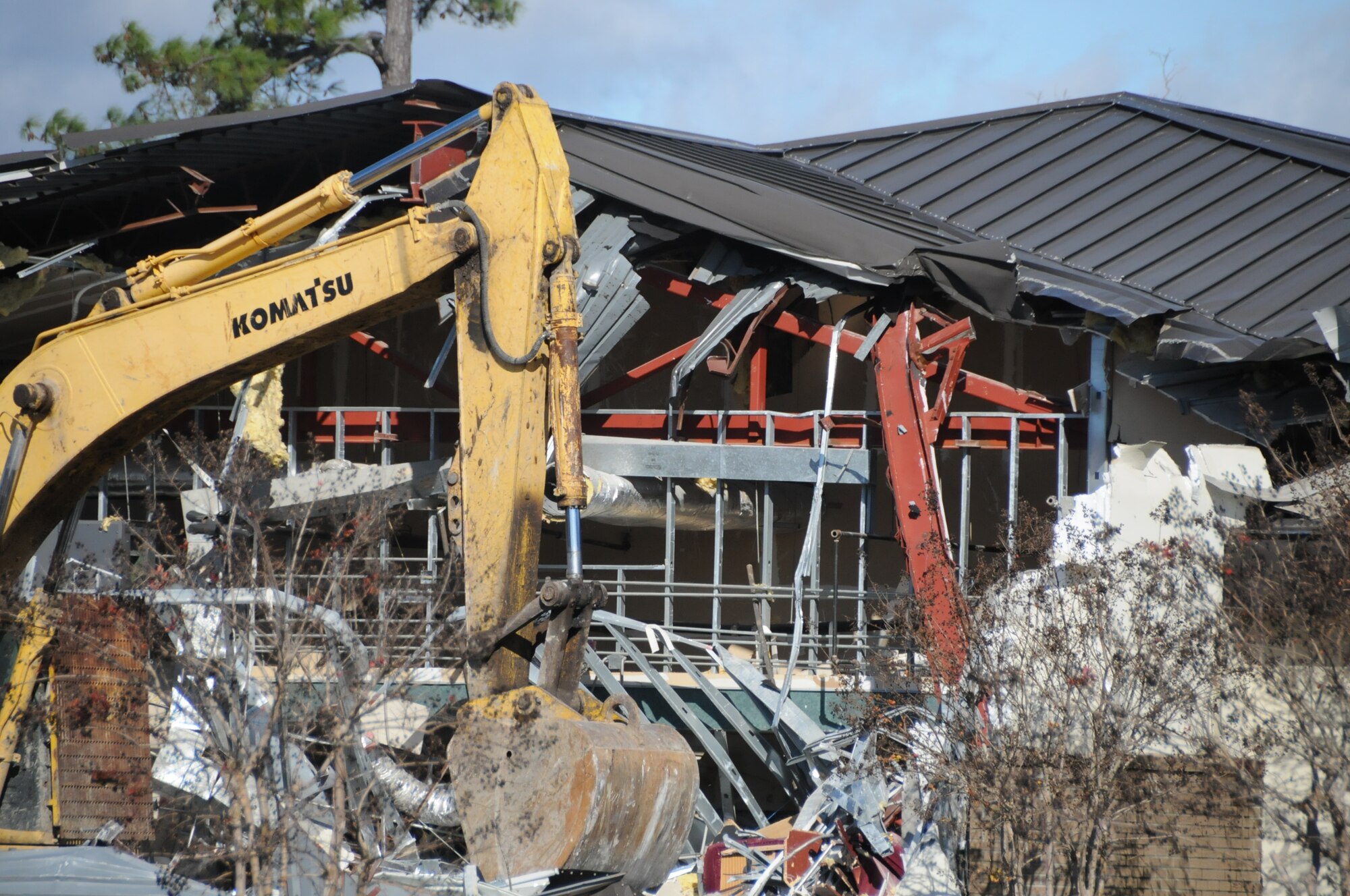 Demolition of the former Keesler Club on Larcher Boulevard began last week.  The building, which is located in a flood plain, was heavily damaged during Hurricane Katrina in 2005.  The cleared area will be retained as green space.  (U.S. Air Force photo by Senior Airman David Salanitri)