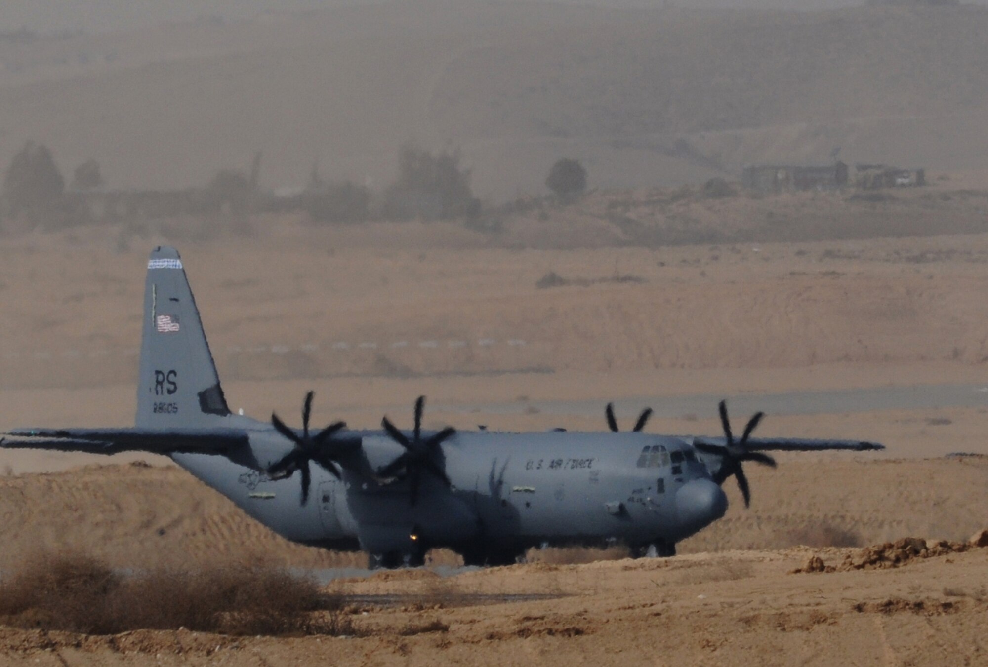 A U.S. Air Force C-130J Super Hercules lands at Nevatim Air Force Base, Israel Dec. 6, 2009. Ramstein units participated in a 10-day training exercise to accomplish training requirements because of the strict air restrictions in Germany. (U.S. Air Force photo by Airman 1st Class Alexandria Mosness) 