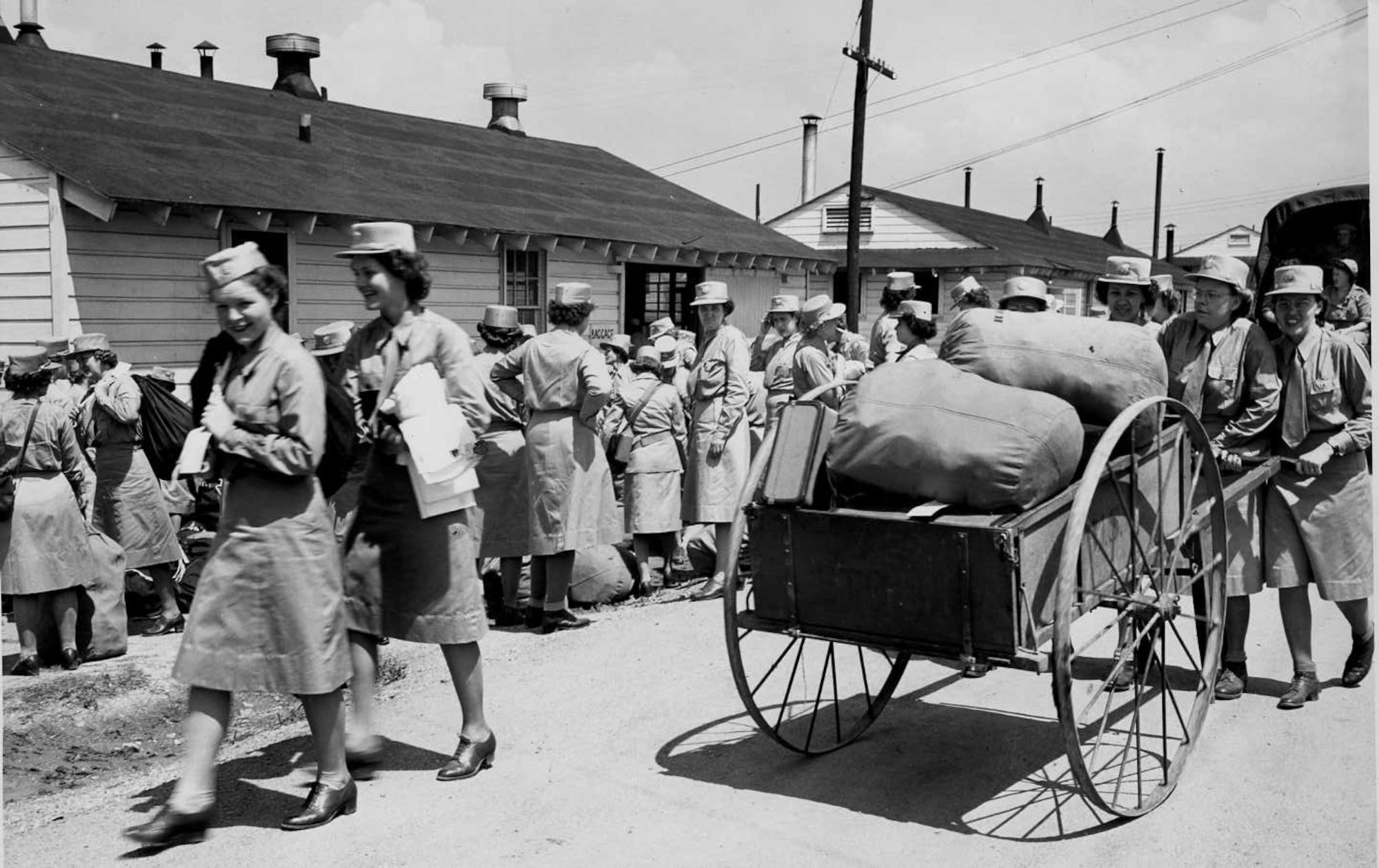 Women’s Army Auxiliary Corps members arrive at Tyndall Field from the WAAC Training Center at Daytona Beach, Fla. 
