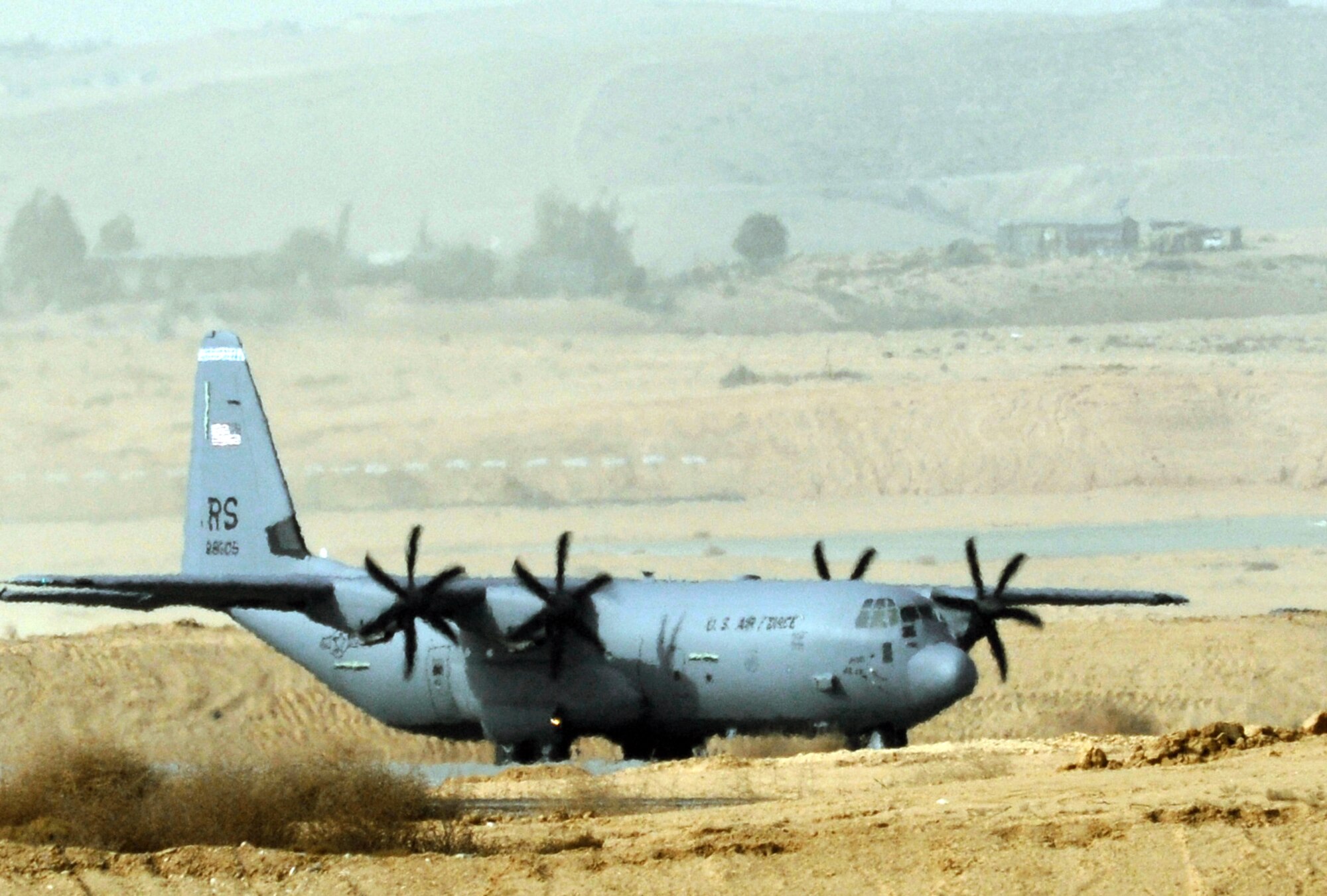 A C-130J Super Hercules lands Dec. 6, 2009 at Nevatim Air Force Base, Israel. Ramstein Air Base Airmen participated in a 10-day training exercise to accomplish training requirements because of the strict air restrictions in Germany. (U.S. Air Force photo/Airman 1st Class Alexandria Mosness)