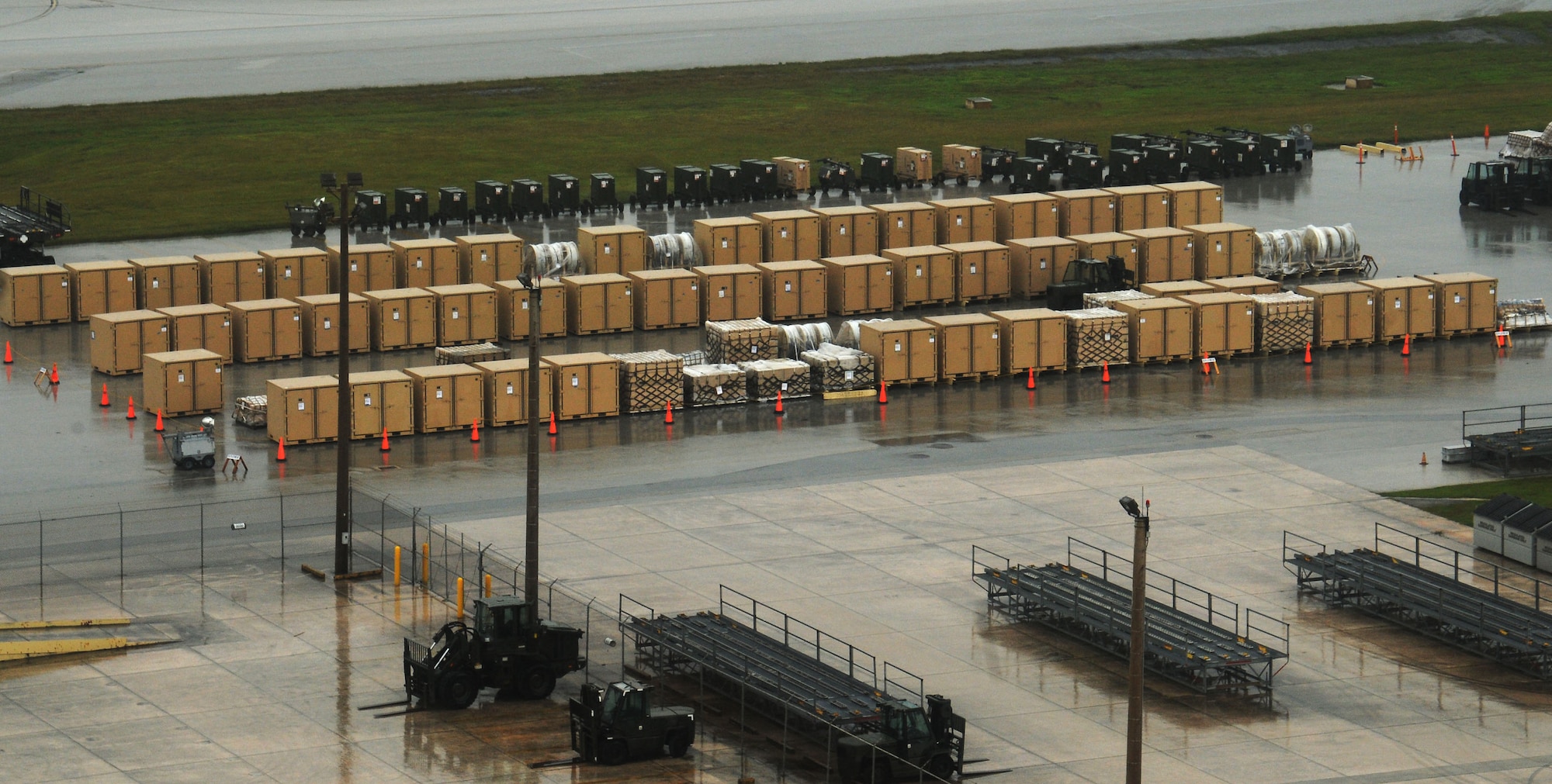 ANDERSEN AIR FORCE BASE, Guam - Cargo deployment chalks sit on the flightline here Dec. 10 awaiting simulated air transportation in support of Exercise Beverly Palm 09-10. (U.S. Air Force photo by Airman 1st Class Julian North)