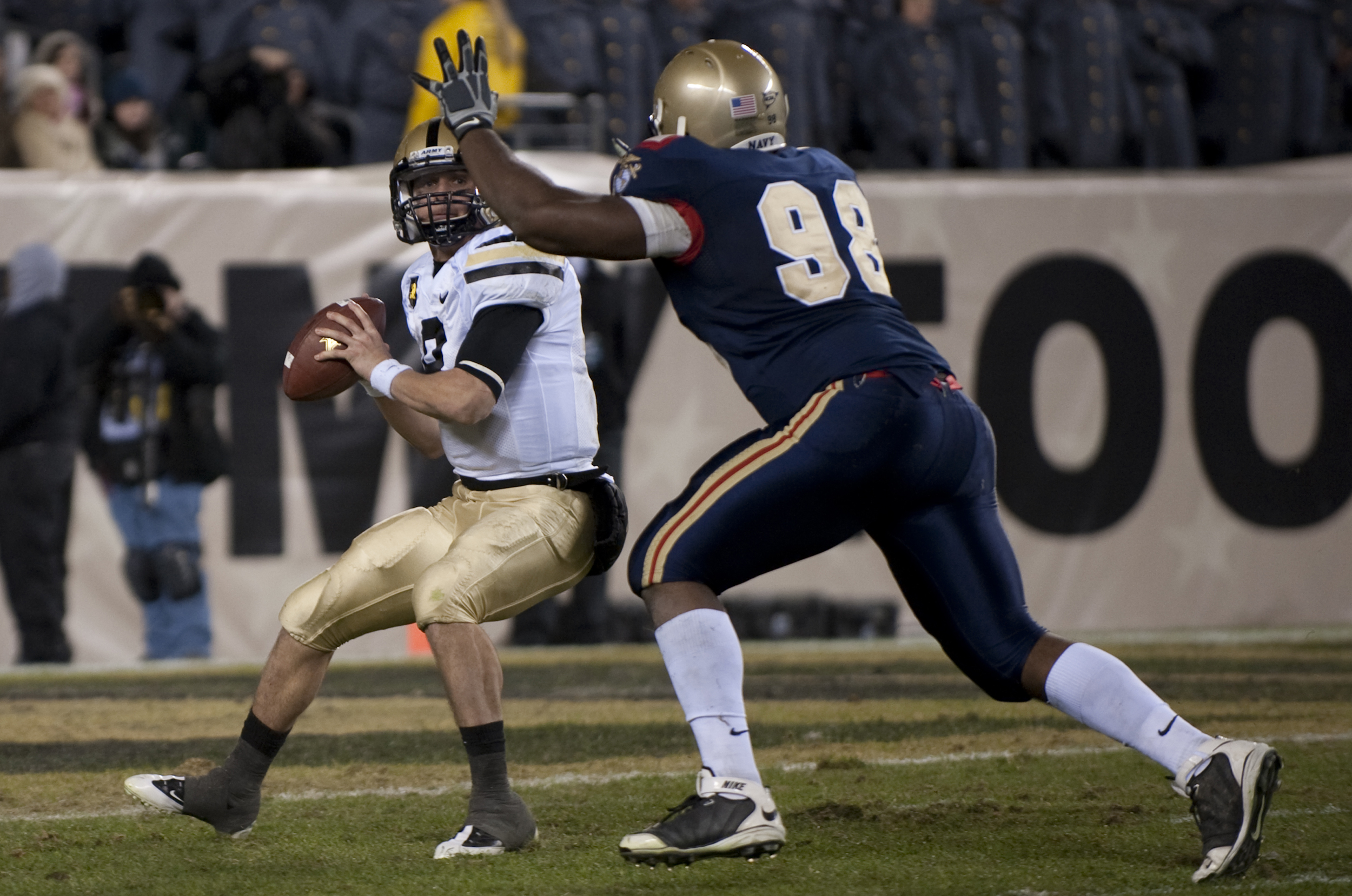 U.S. Military Academy quarterback Trent Steelman is persued by