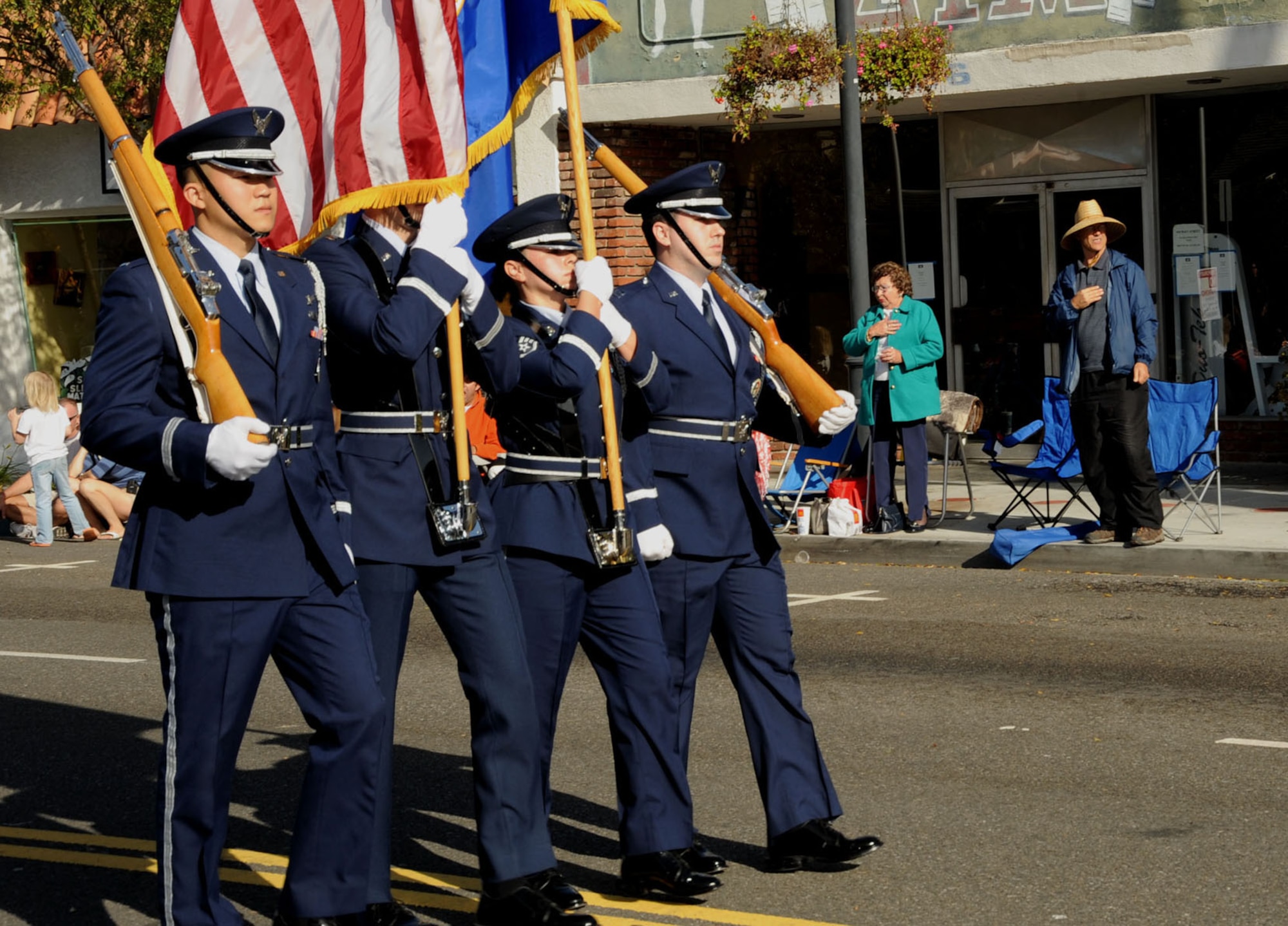 A honor guard from Los Angeles Air Force Base leads El Segundo’s annual Holiday Parade, Dec. 13. (Photo by Lou Hernandez)