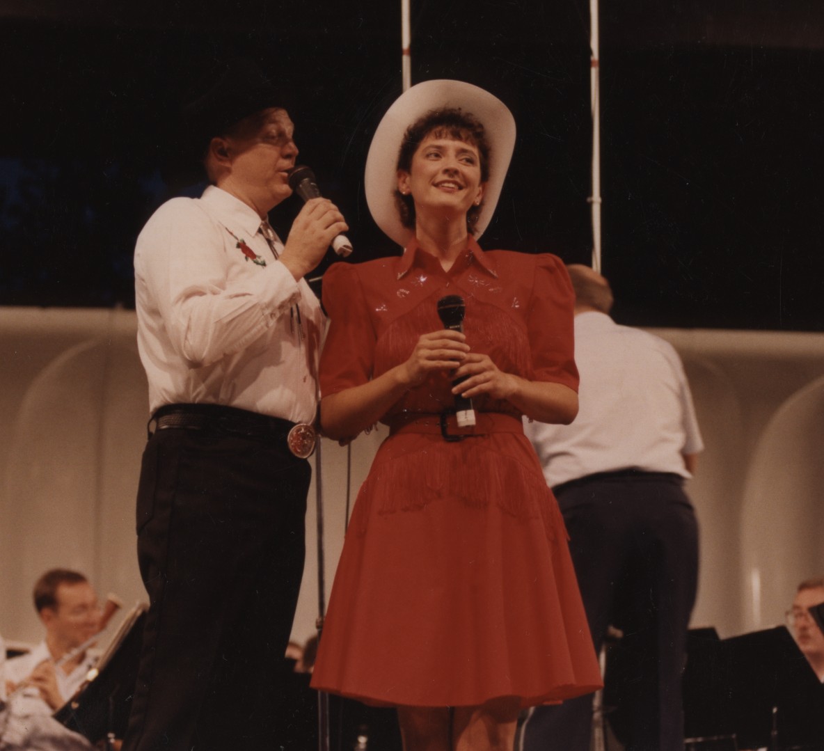 Master Sgt. Richard Pearson and Technical Sgt. Kelly Egan performing with The USAF Band at the Sylvan Theater, Washington, D.C.   If you have any additional behind-the-scenes stories from these events or memories to share, please email Band Historian <a href="mailto:usafbandhistorian@afncr.af.mil">Technical Sgt. Tracey MacDonald</a>.  (Note: Rank is from the time the photograph was taken)  This is Photo 24.  (Unknown Photographer)