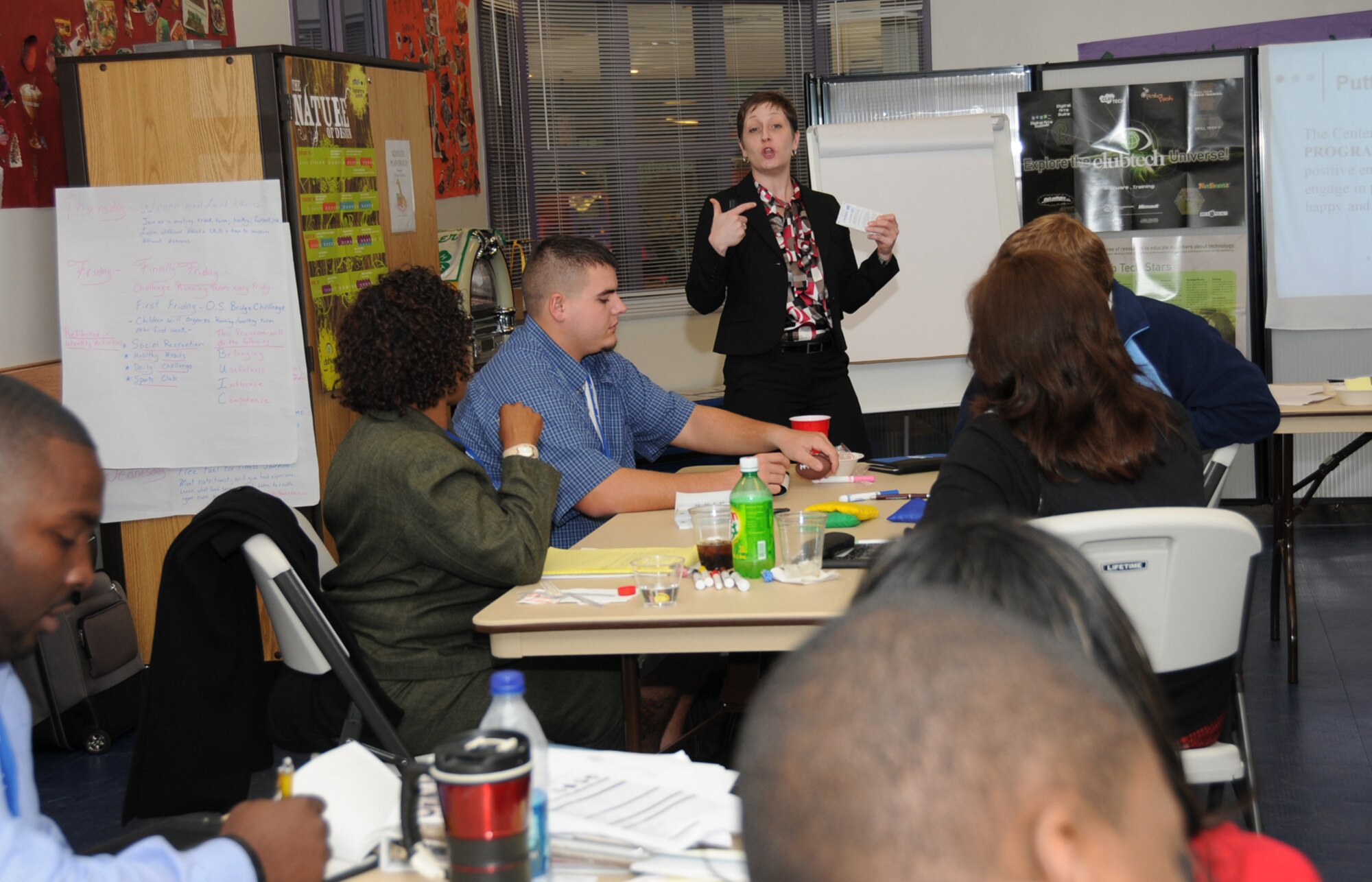 Tricia Crossman, director of education for Boys and Girls Club of America headquarters in Atlanta, speaks at the youth center Dec. 4 during training for 20 Air Force youth development specialists from four bases.  All Air Force youth programs, including Keesler’s, are affiliated with the Boys and Girls Club.  (U.S. Air Force photo by Kemberly Groue)