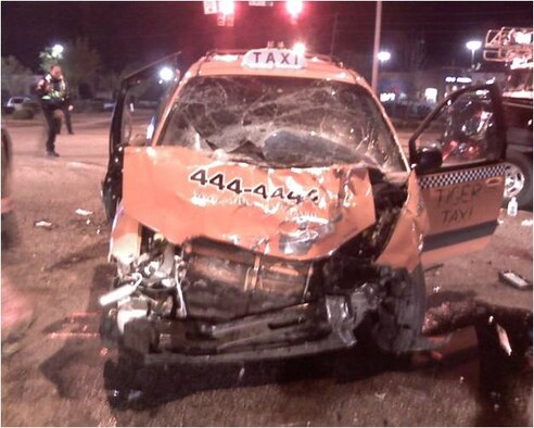 Pictured is the cab Captain Yee and his friends were travelling in when they were hit by an oncoming vehicle driven by a drunk driver. (Courtesy photo)