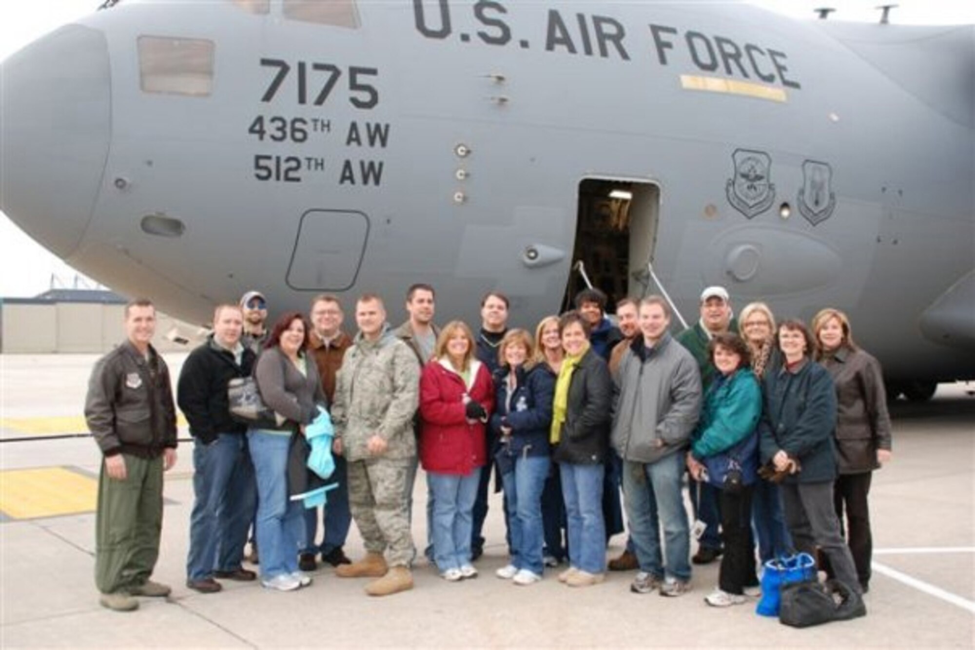 Participants in Leadership Central Delaware from the Central Delaware Chamber of Commerce gather for a photo after an orientation flight onboard a C-17 Globemaster III Dec. 7. The program prepares current and emerging leaders with the information, resources and knowledge to improve Kent county and the region. (Courtesy photo)