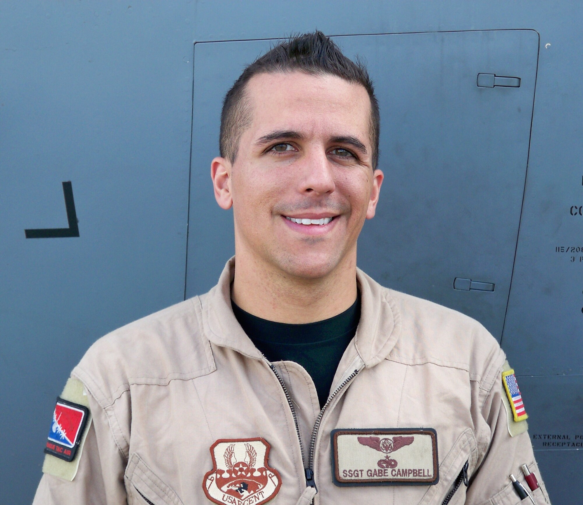 “Merry Christmas Jessi and Ari!! I am doing okay here, no worries! I love and miss you so much and can't wait to come home.  Love, Gabe.” - Staff Sgt. Gabriel Campbell, 41st Airlift Squadron loadmaster; Deployed Unit: 772nd Expeditionary Airlift Squadron 