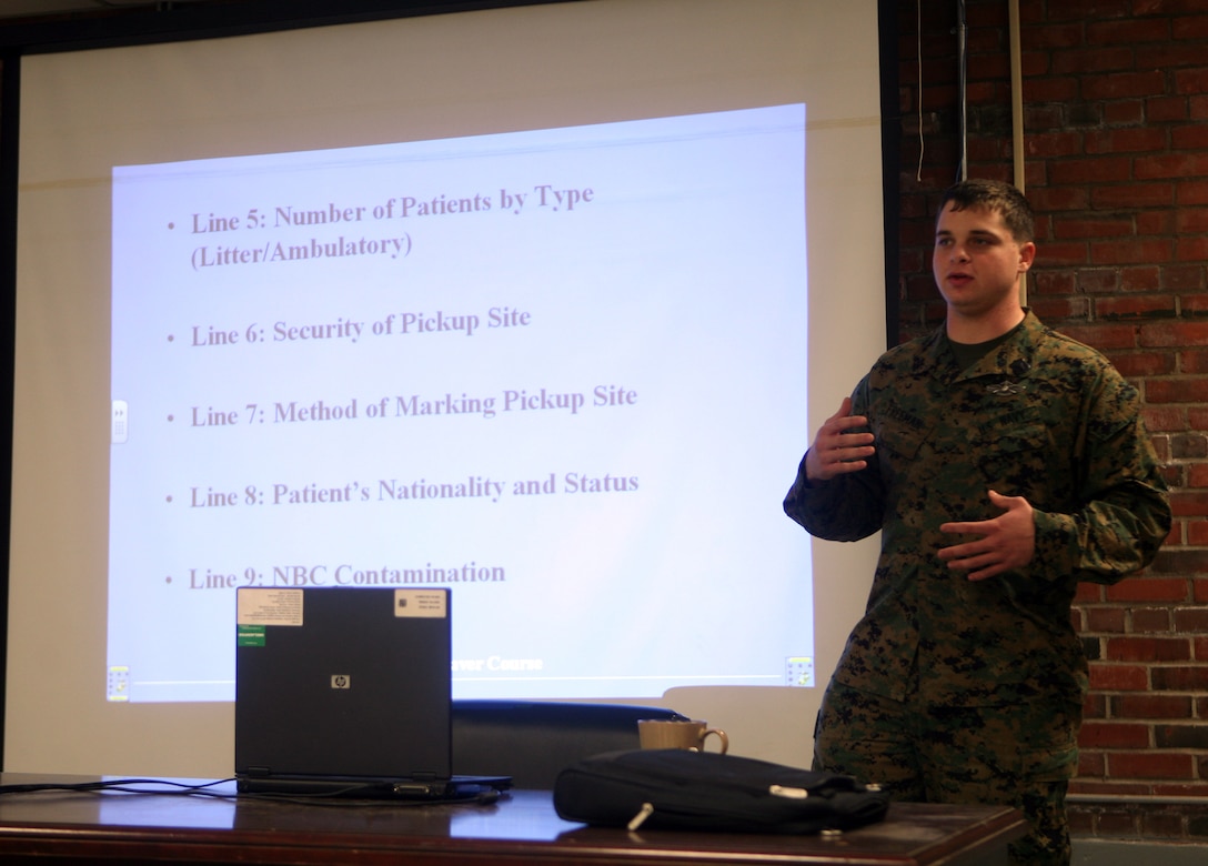 Petty Officer 3rd Class Alexander J. Freeman, a hospital corpsman with Bravo Surgical Company, 2nd Medical Battalion, 2nd Marine Logistics Group, teaches a class on combat life saving at the battalion’s new Combat Casualty Care and Combat Life Saving Simulation Lab aboard Camp Lejeune, N.C., Dec 17, 2009.  The new facility integrates CLS training with a realistic urban combat simulation that allows sailors and Marines to feel the pressures of combat while conducting aid on a casualty.