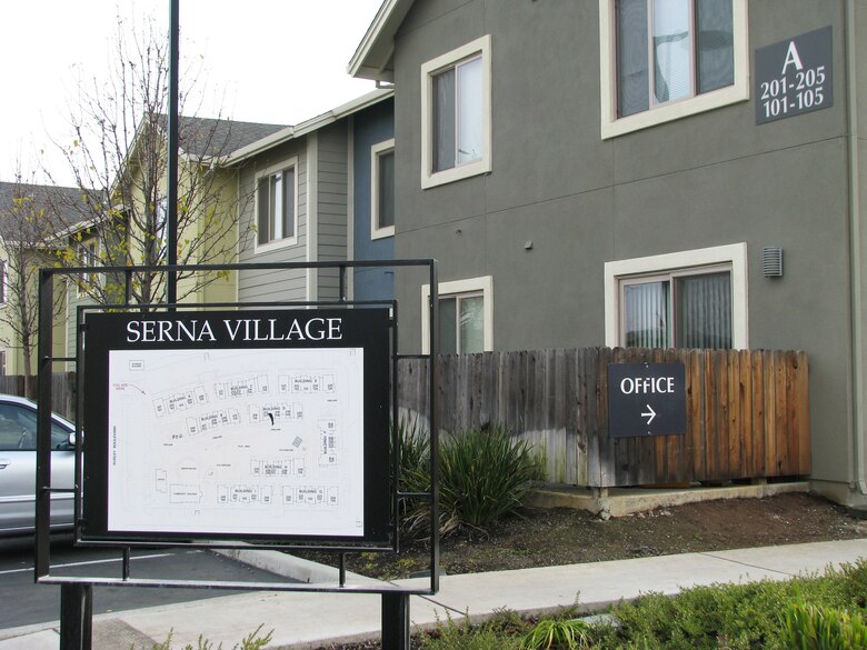 In what used to be a vacant lot across from the “base gym” on the former McClellan Air Force Base, Calif., is now a model community for helping the homeless. This village of 83 newly-built apartments is a safe haven for 100 recently homeless parents and more than 200 of their children.  (U.S. Air Force photo/Susan Wolbarst)