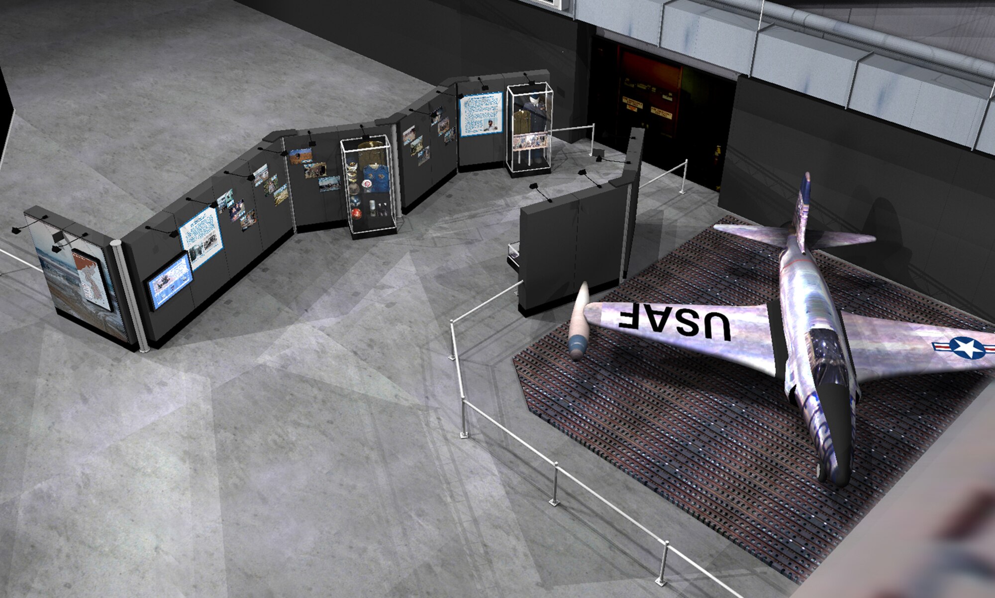 Computer generated image of the F-80C Shooting Star exhibit in the new Korean War exhibit area. (U.S. Air Force graphic)