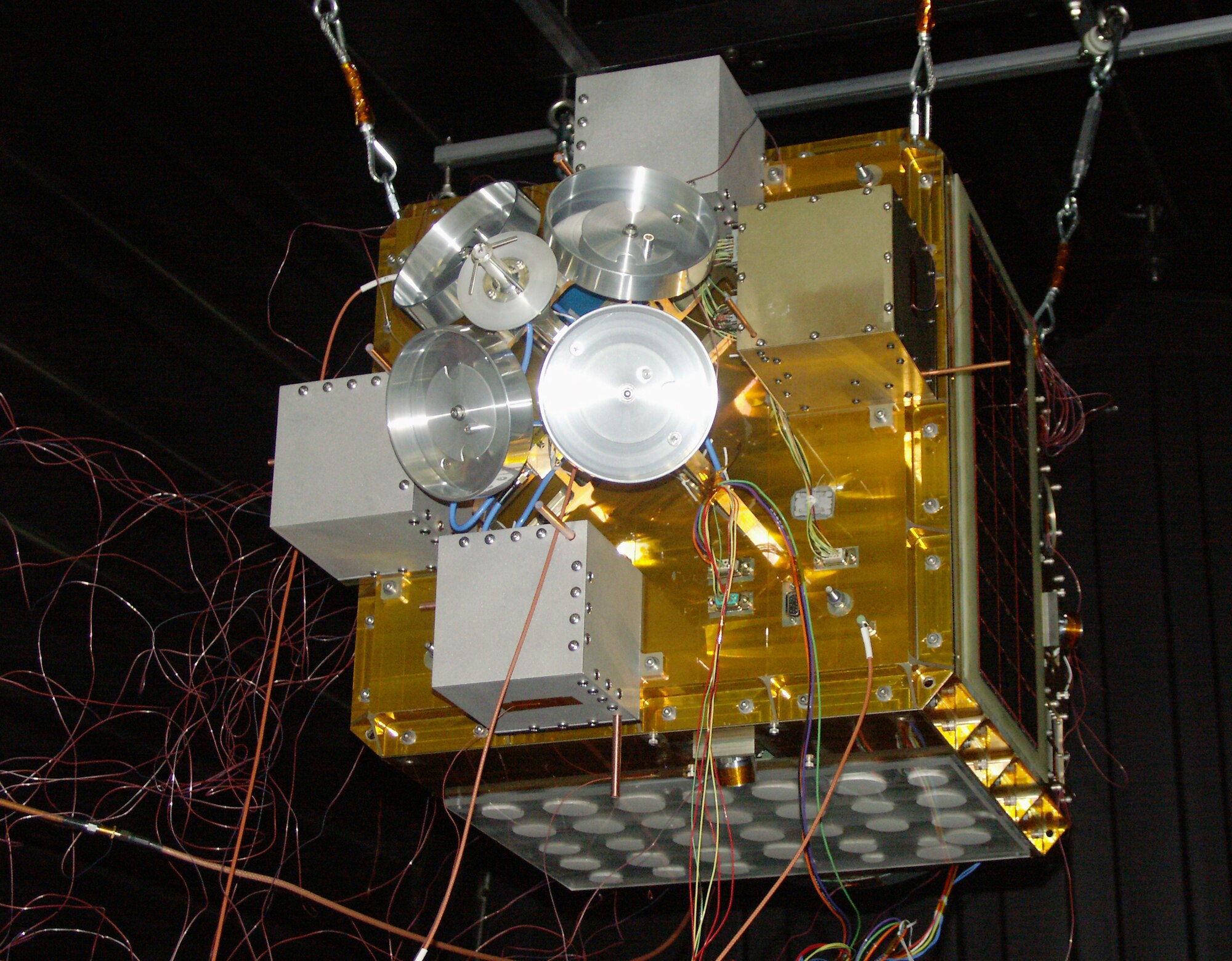 The Air Force Academy's FalconSAT-3 satellite, pictured here, and the Department of Energy's experimental Cibola satellite both launched aboard an Atlas V from Cape Canaveral Air Force Station, Fla., March 8, 2007. Cibola trained its sensors on FalconSAT-3 Dec. 12-13 to help determine the cause of an anomaly that has caused FalconSAT-3's attitude to wobble. (U.S. Air Force photo)