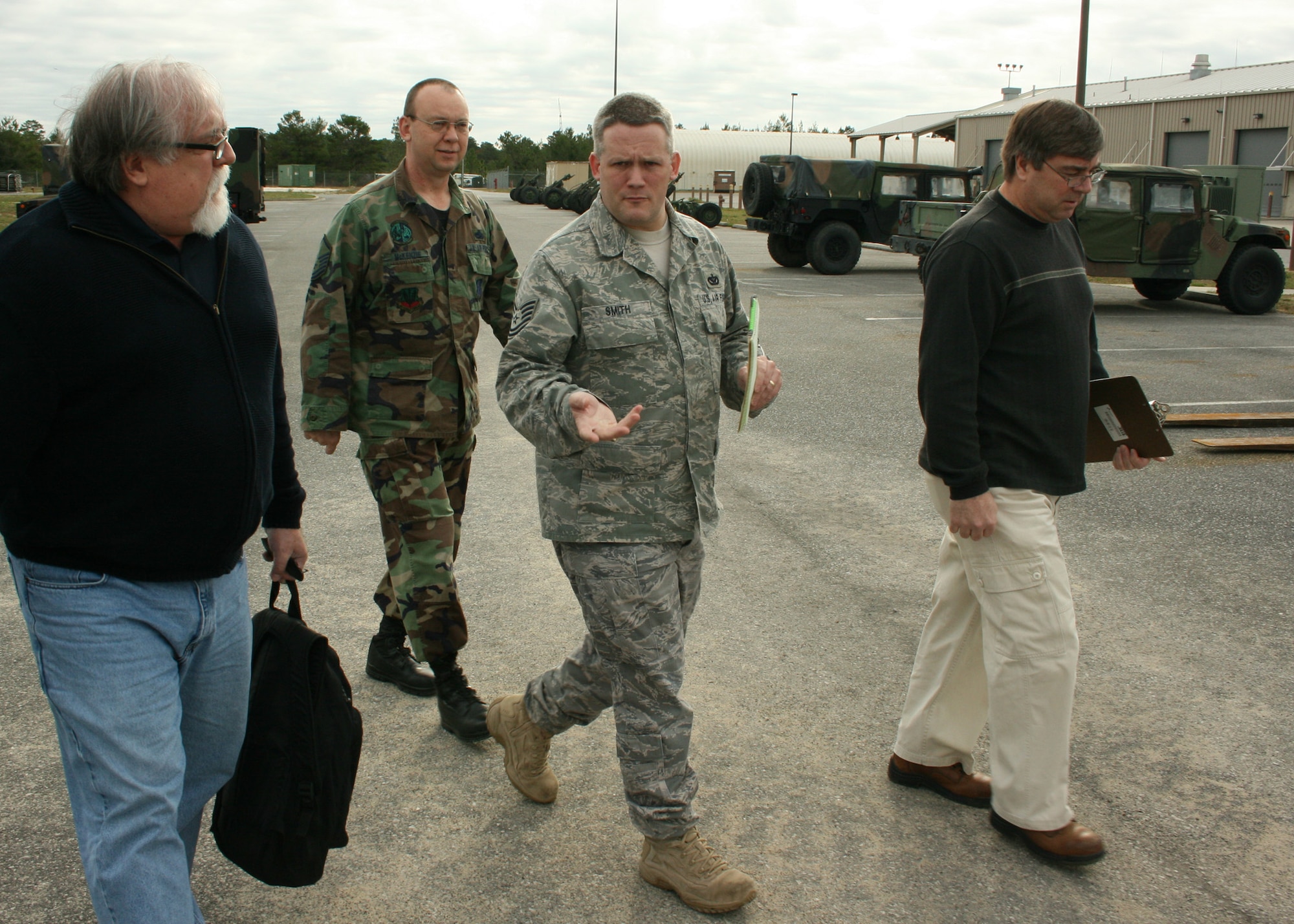 EGLIN AIR FORCE BASE, Fla. -- Tech. Sgt. David Smith discussess the 728th Air Control Squadron safety program with inspector Joe Bailey from the 53rd Wing. The 53rd safety office will assisst the 728th's parent organization, the 552 Air Control Wing, by providing a local point of contact for safety related issues. "It is much easier to report to a unit here, especially when people go to the hospital here to be treated," said Sergeant Smith. (U.S. Air Force photo by 2nd Lt. Andrew Caulk)