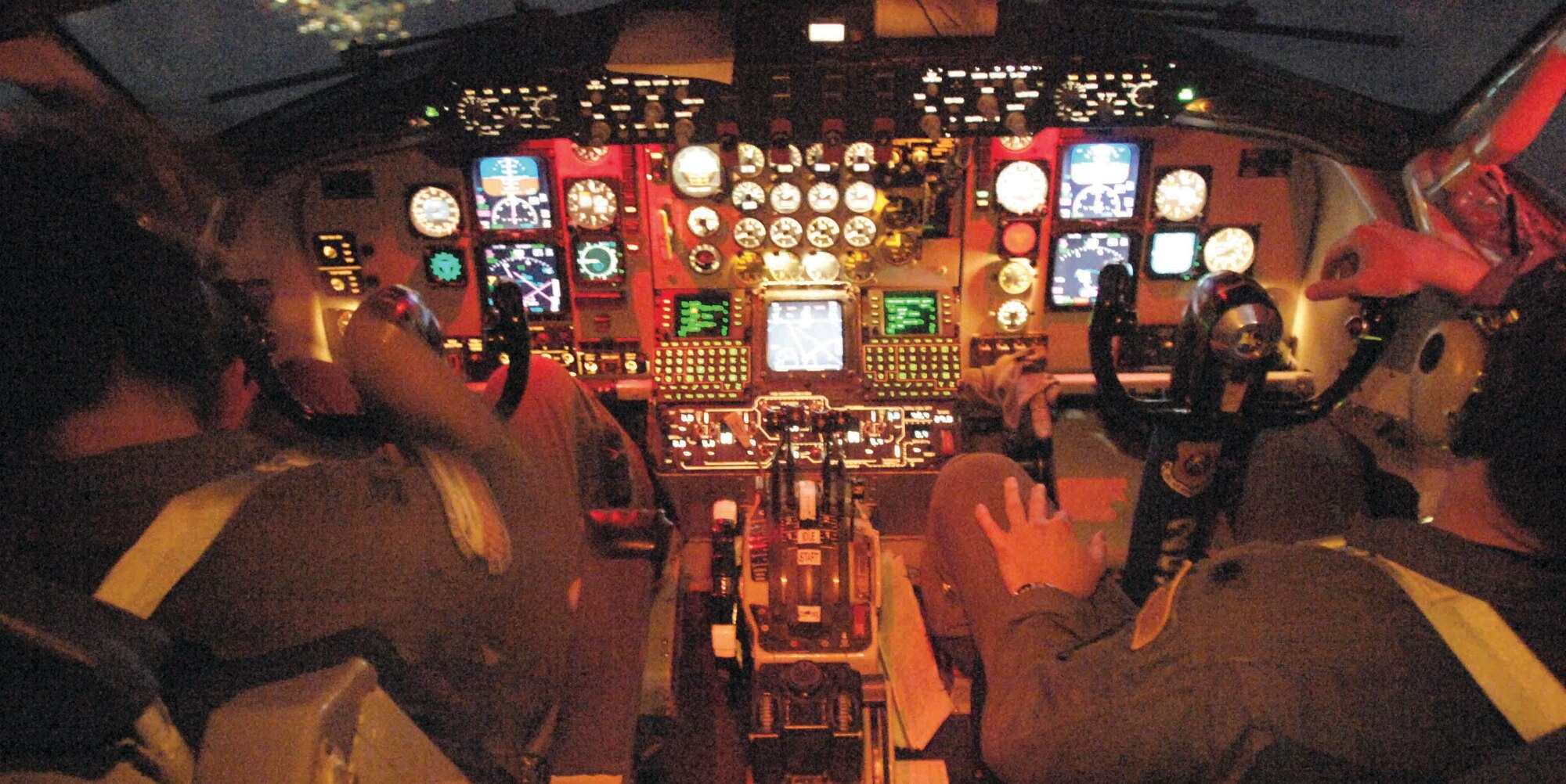 A KC-135R Stratotanker from the 336th Air Refueling Squadron at the 452nd Air Mobility Wing at March Air Reserve Base conducts night aerial refueling training with an A-10 Thunderbolt II from the 355th Fighter Wing, Davis-Monthan Air Force Base, over southern Arizona. Lt. Col. David Bell and Capt. Sean Ferguson are the pilots. (U.S. Air Force photo by Senior Master Sgt. Dennis Martin)
