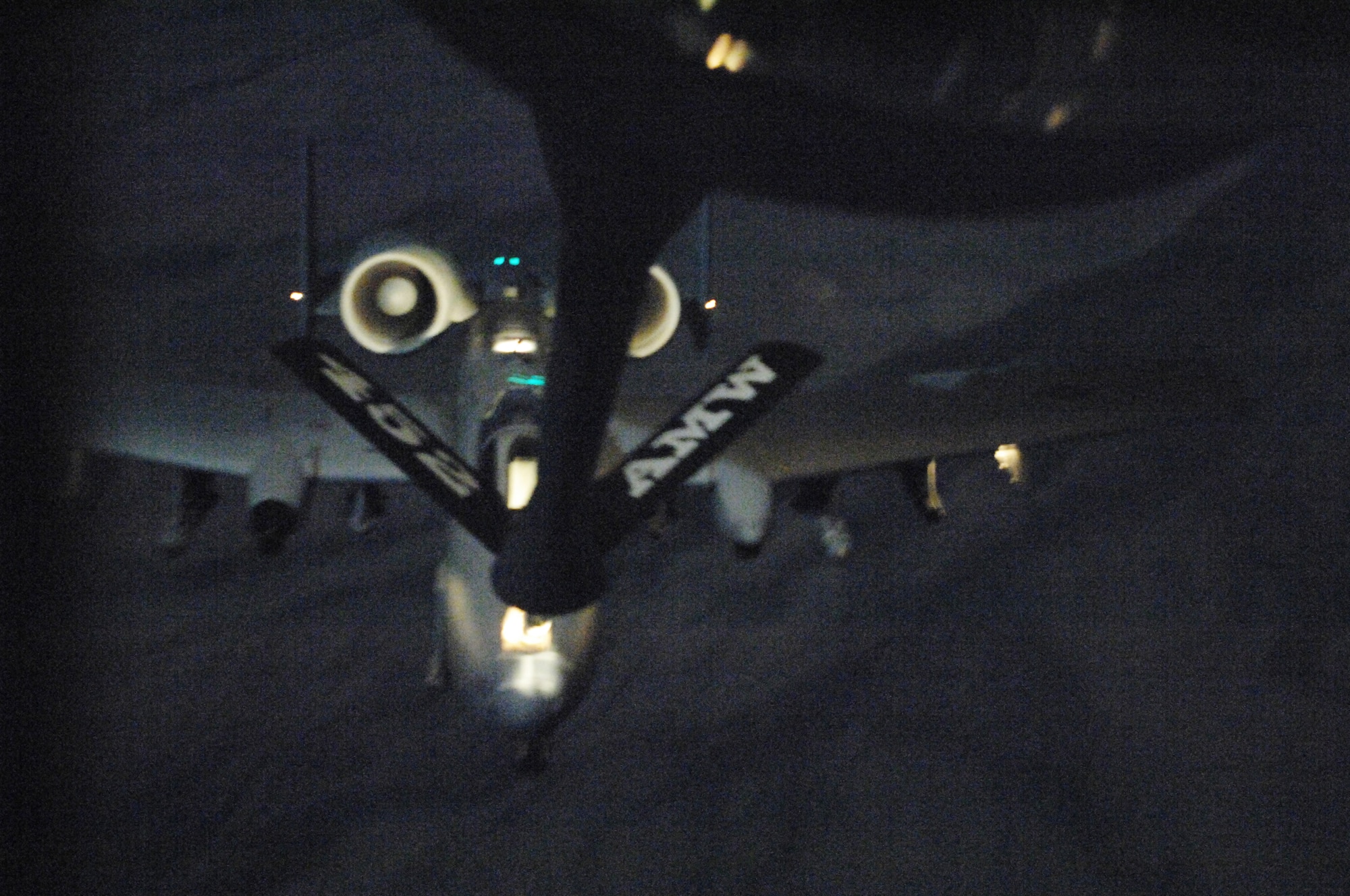 A KC-135R Stratotanker from the 336th Air Refueling Squadron at the 452nd Air Mobility Wing at March Air Reserve Base conducts night aerial refueling training with an A-10 Thunderbolt II from the 355th Fighter Wing, Davis-Monthan Air Force Base, over southern Arizona. (U.S. Air Force photo by Senior Master Sgt. Dennis Martin)