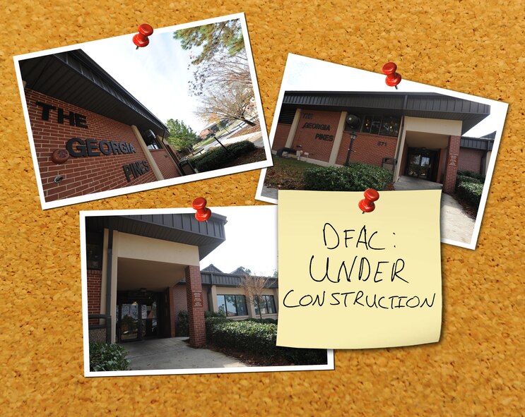 MOODY AIR FORCE BASE, Ga. -- On Dec. 28, the Georgia Pines Dining Facility will close for approximately 50 days while the 23rd Force Support Squadron upgrades the building and its equipment. The DFAC will receive more than $240,000 worth of upgrades including new walk-in refrigerators, a fire suppression system and televisions. For more information on the closure, call (229) 257-3031. (U.S. Air Force photo illustration by Staff Sgt. Elizabeth Rissmiller)